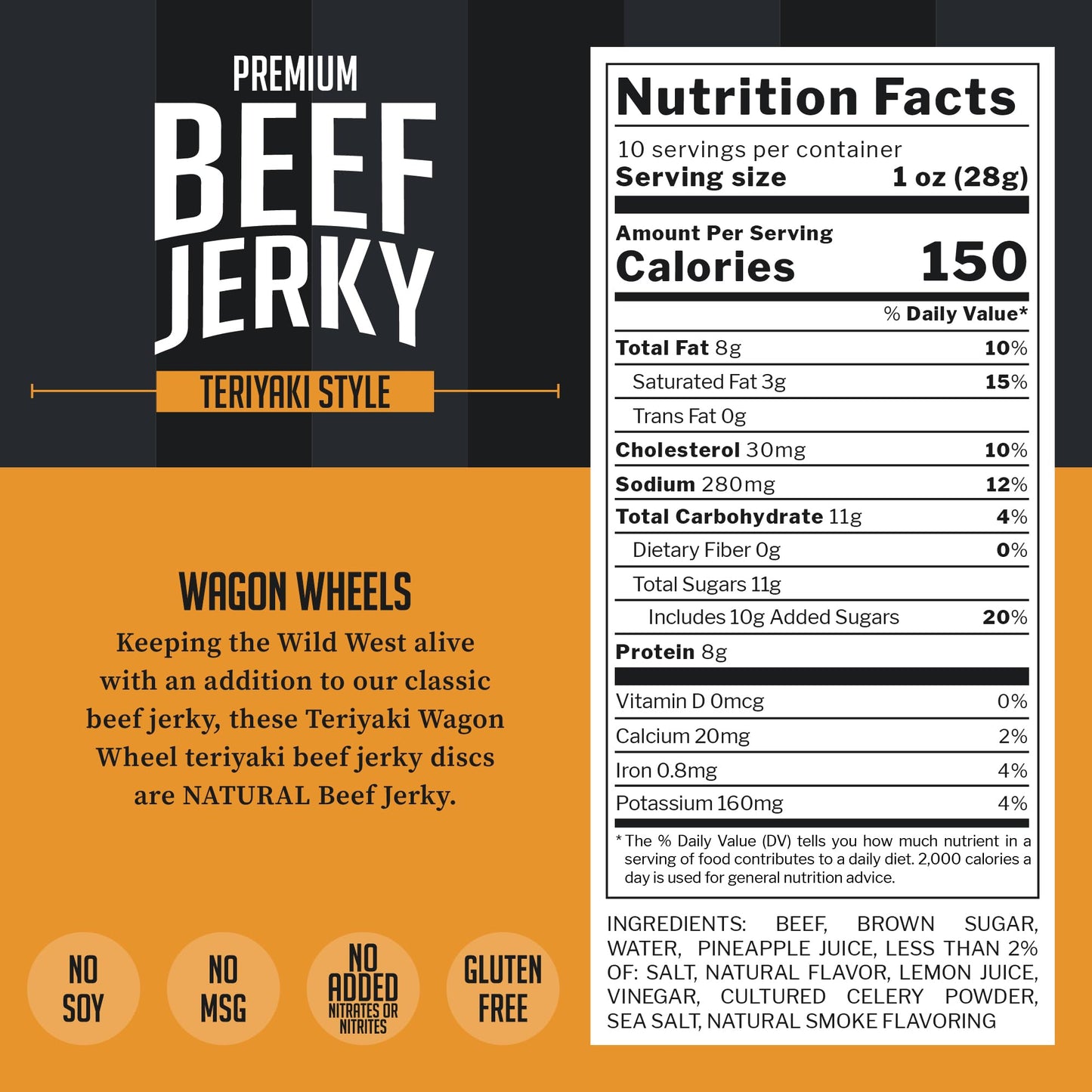 Top Notch Jerky Beef Jerky - Teriyaki Flavor - High Protein Snack - 10 oz Bag