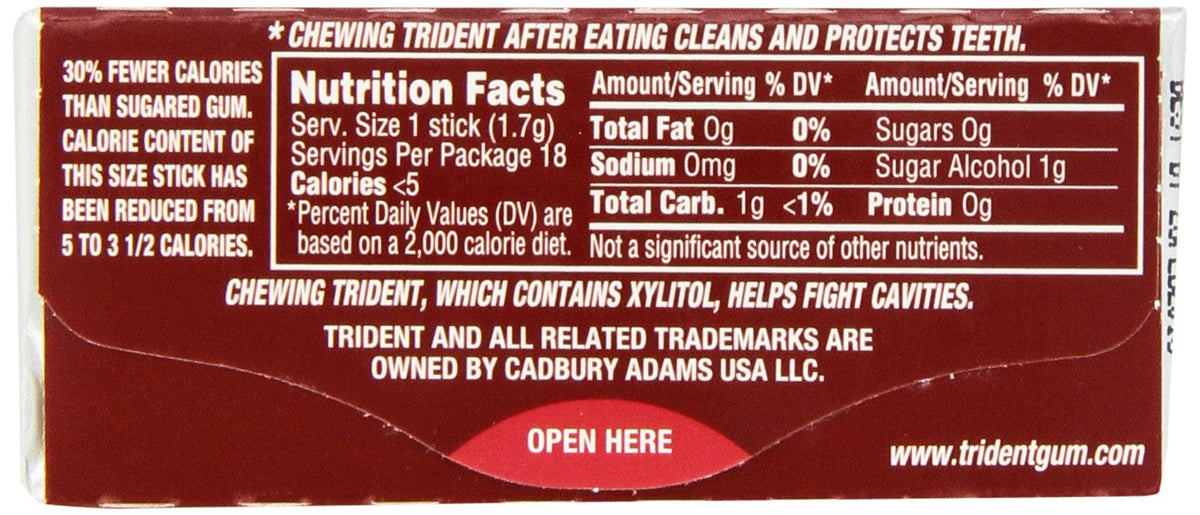 Trident Sugar-Free Gum, Cinnamon, 15 Count (Pack Of 14)