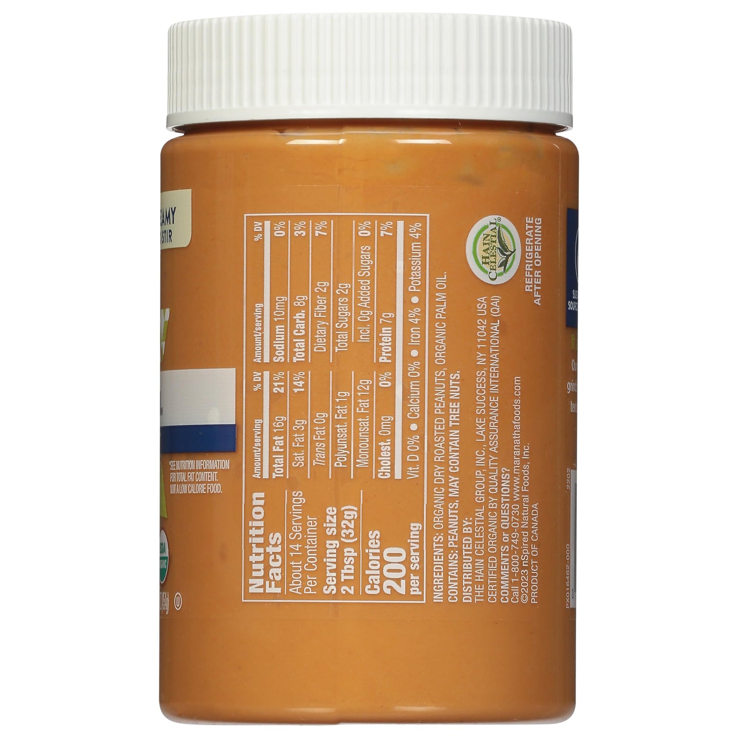 MaraNatha Organic Creamy Peanut Butter Spread, No Stir, No Sugar or Salt Added, 16 Ounce Jar