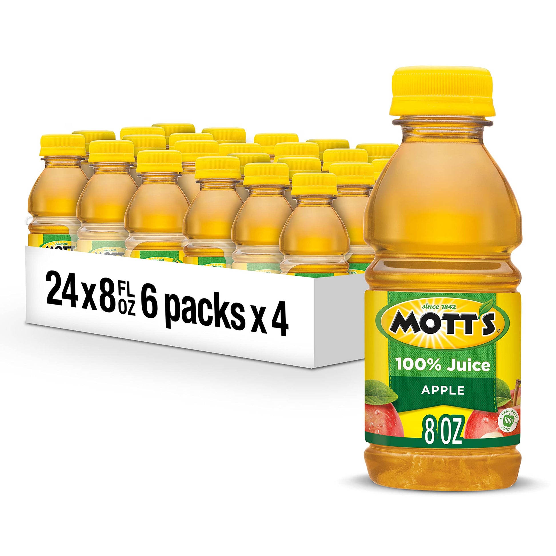 Motts 100% Original Apple Juice, 8 fl oz bottles, 24 Count, 4 Packs of 6, Apple Flavor
