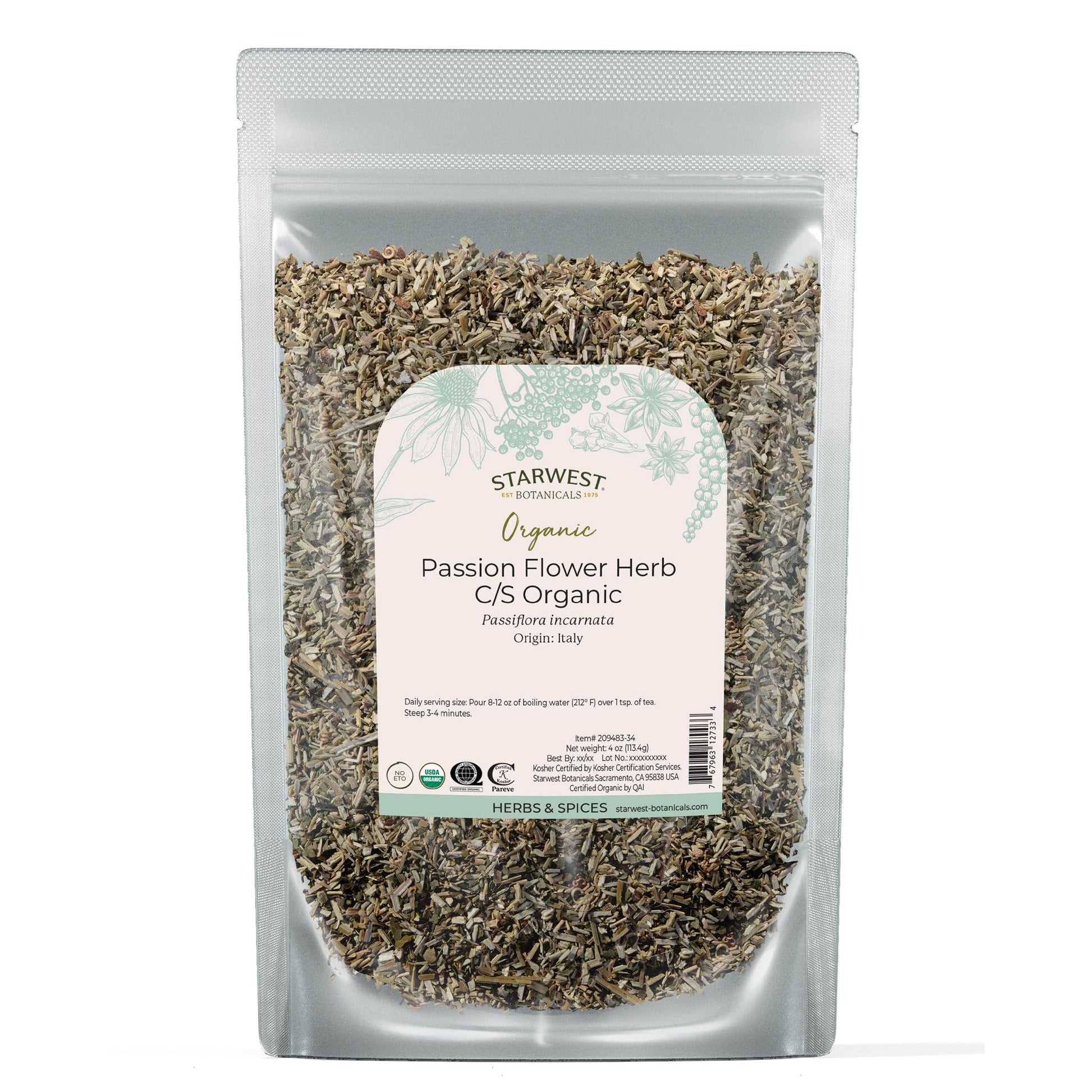 Starwest Botanicals Organic Passion Flower Herb Loose Leaf Tea - 4 Ounce Bag
