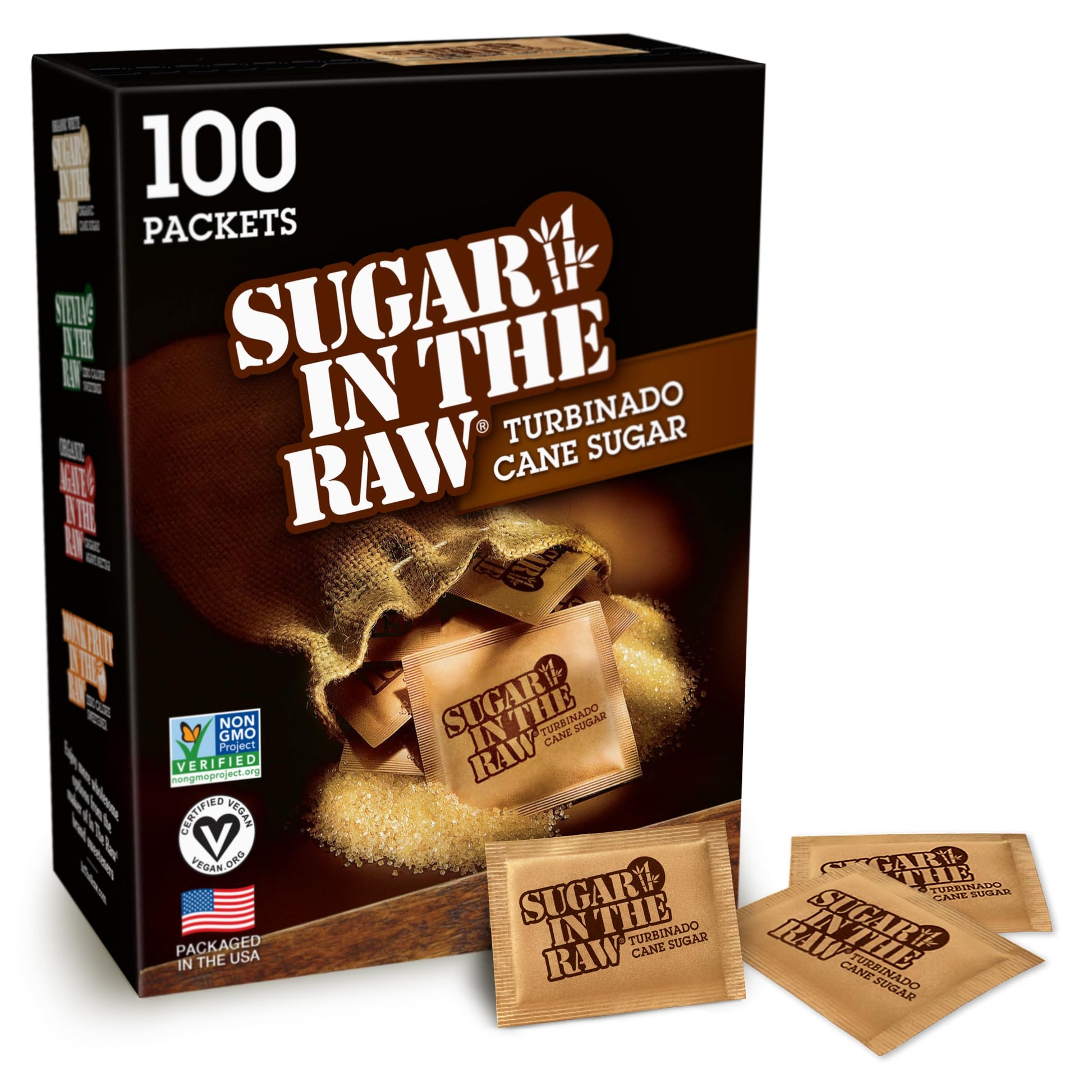 Sugar in the raw turbinado cane sugar packets  100 Ct  pure  all-natural turbinado sugar  non-GMO project verified  kosher  vegan and gluten free