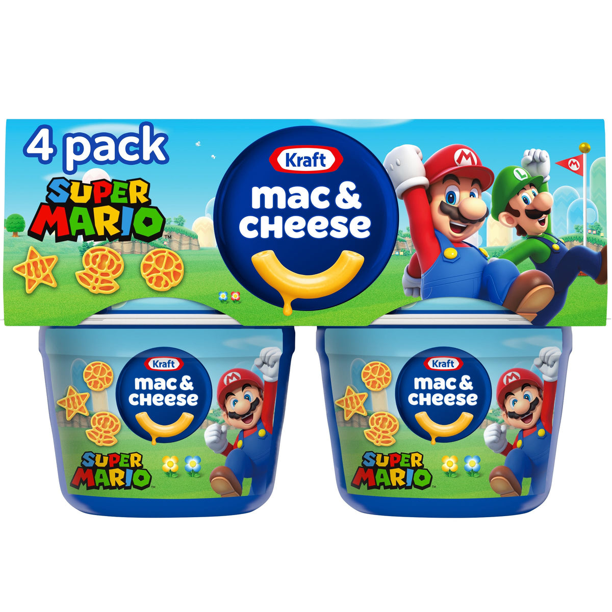 Kraft Mac & Cheese Microwavable Dinner with Super Mario Power-Up Pasta Shapes, 4 1.9 oz Cups