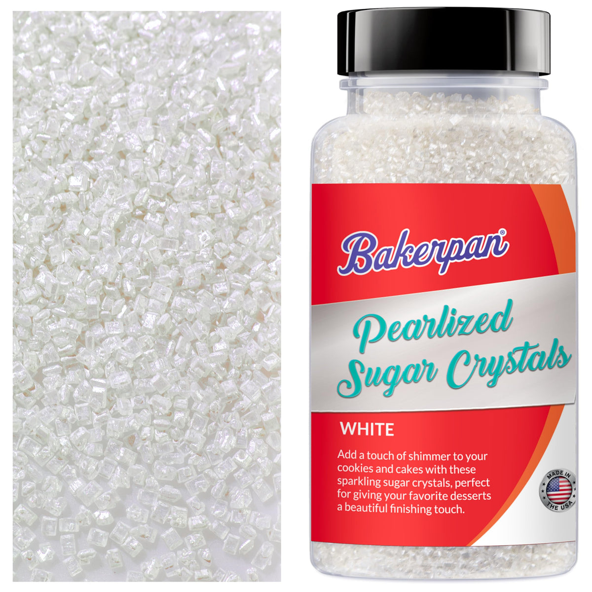Bakerpan Pearlized Sugar Sprinkles for Baking - 5 Ounce - Sparkling White Decorating Sugar Crystals for Cookies, Cake Pops, Ice 