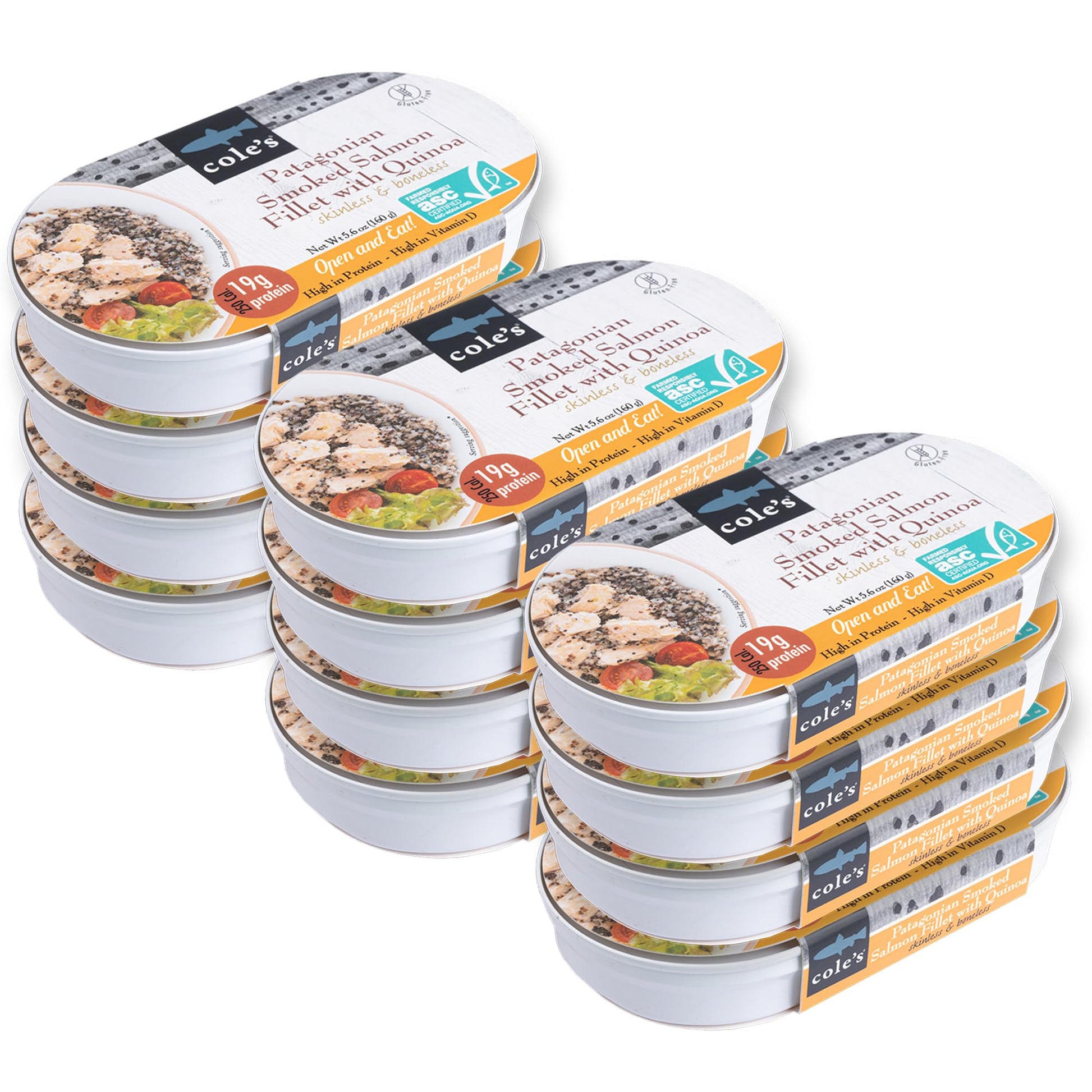Coles - Patagonian Rich Flavor Salmon Fillet With Quinoa| Ready To Eat Meal | 5.6 Oz Hand-Packed Canned Fish | 19G Protein | High In Vitamin D | 12 Pack