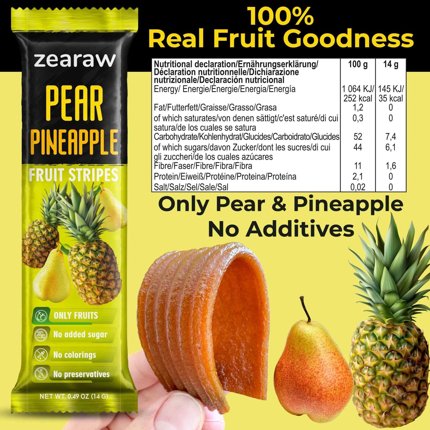 Zearaw Healthy Fruit Snacks For Adults And Kids - 30 Organic Fruit Leather With Dried Pineapple, Blueberry, Strawberry-Raspberry