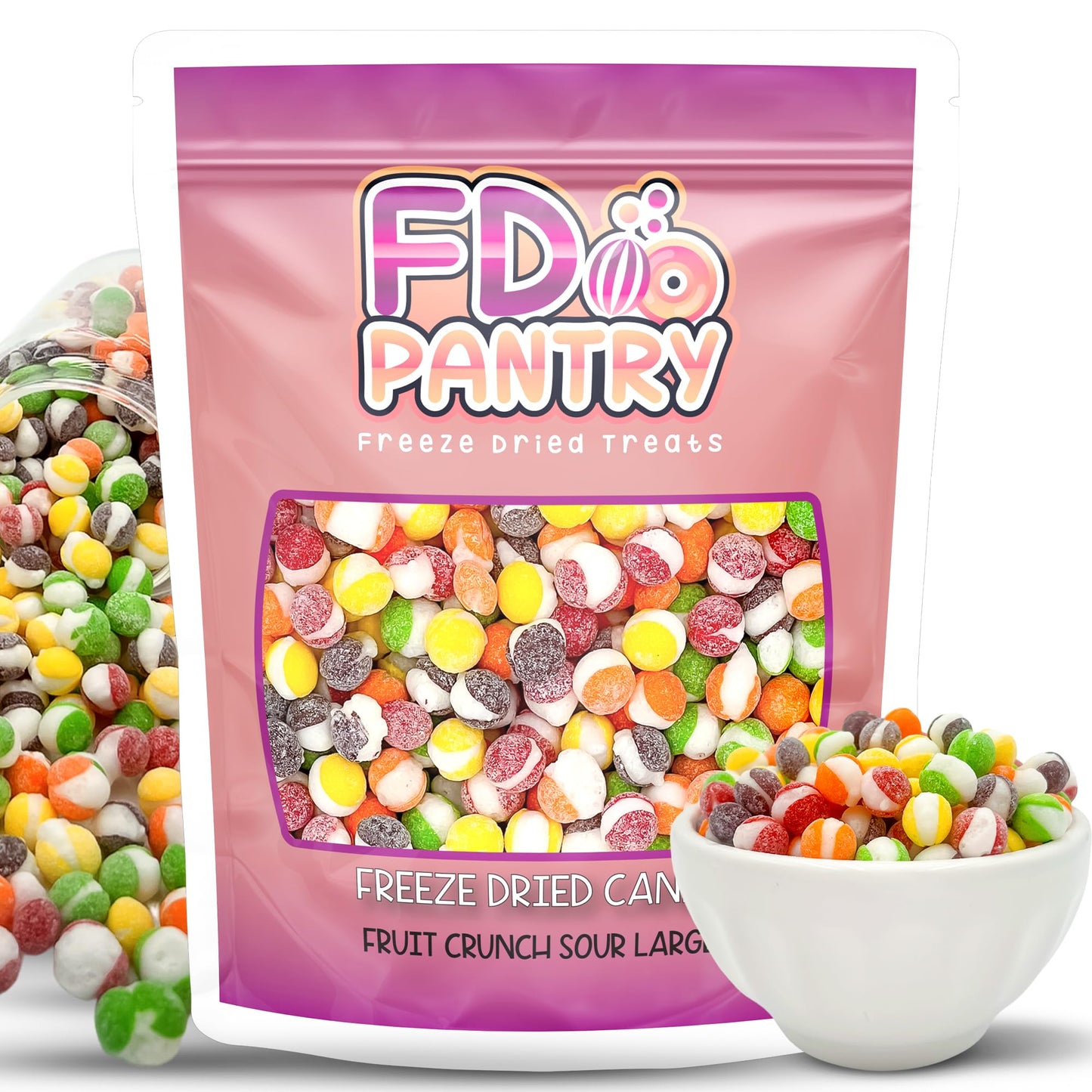 Fruit Crunch Sour - Freeze Dried Candy,1Lb, 16 Oz - Assorted Sour Flavors, Large Pouch - Ideal Gift Snack Treat 1 Pound