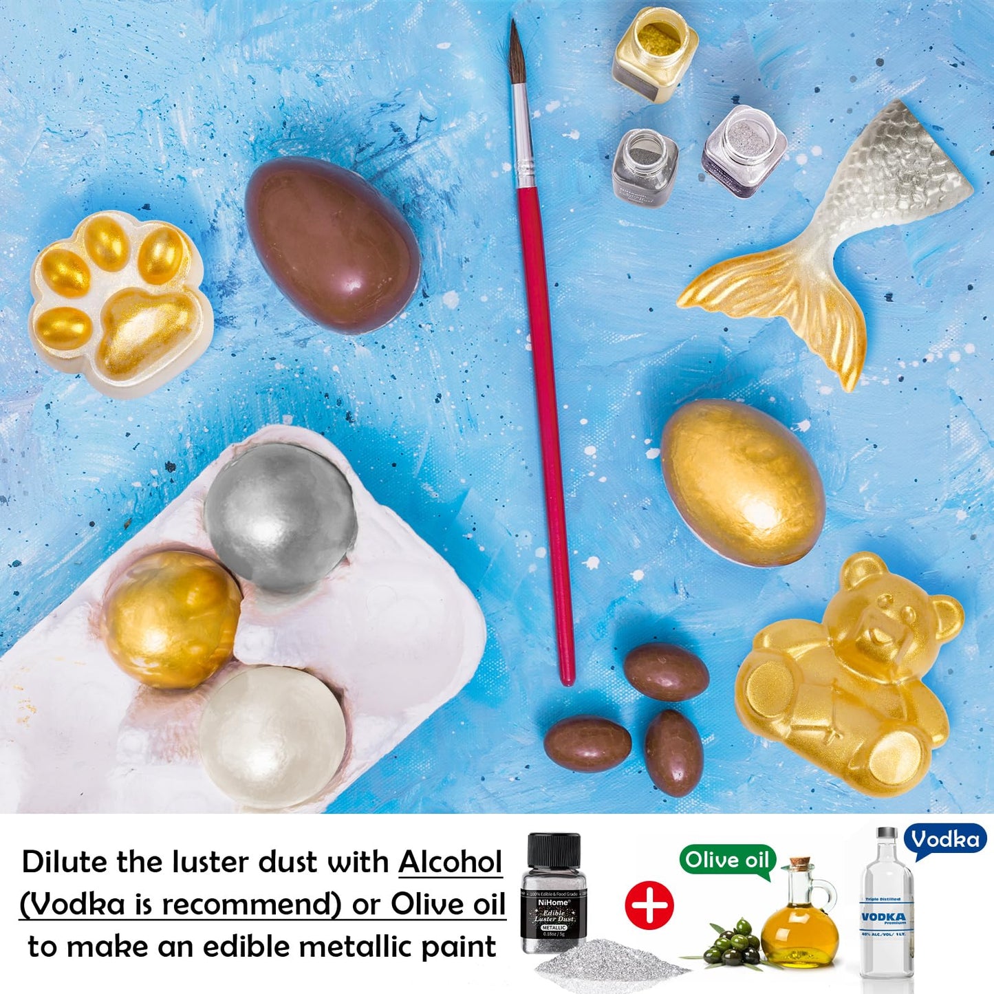 NiHome Edible Glitter Powder - Luster Dust for Food Decorating, 5g, Silver, Vegan, Allergen-Free