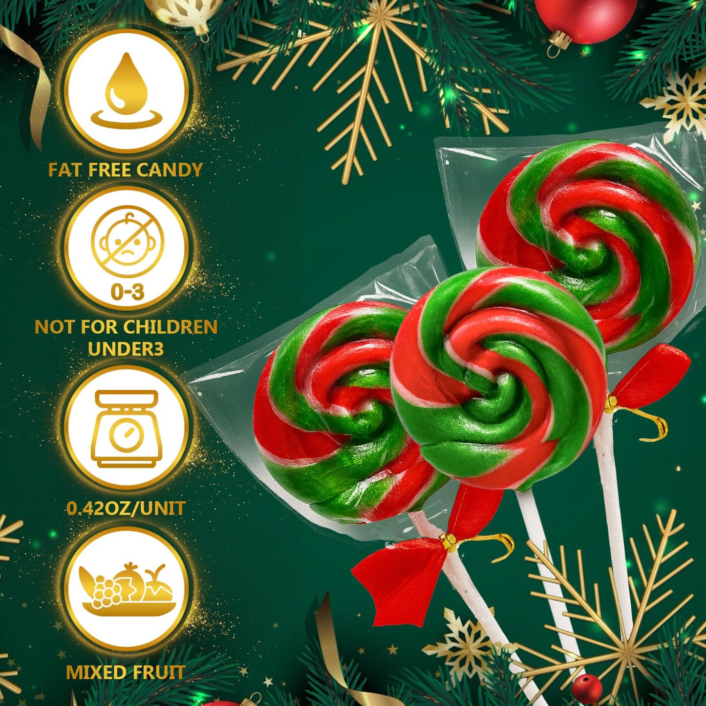 32 Pack Red-And-Green Twisty & Swirl Lollipops With Red Ribbon Bow, Lollipops Swirl Candy Individually Wrapped Bulk, Candy Lollipop Suckers For Christmas Stocking Stuffer & Candy Gifts