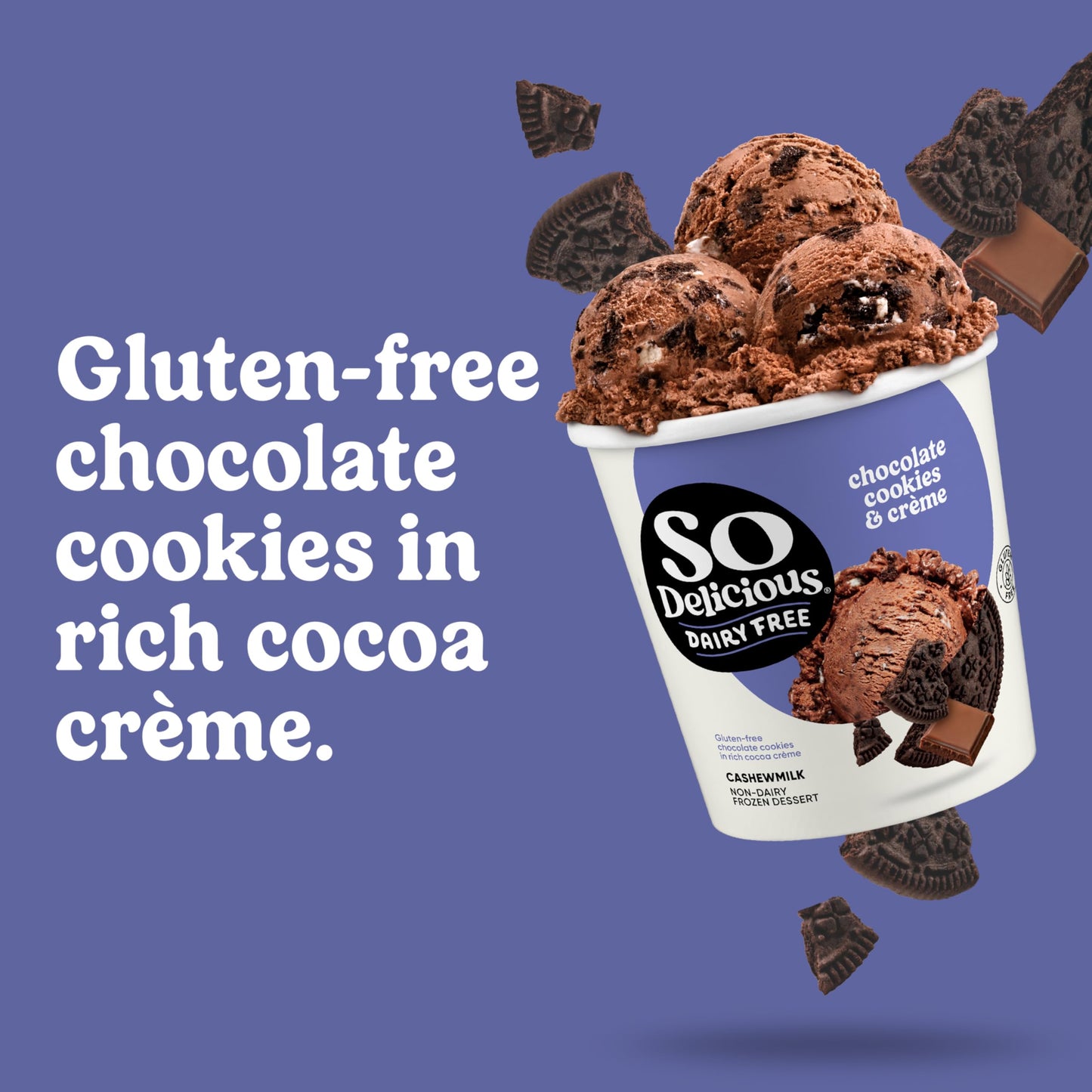 So Delicious Dairy Free Cashew Milk Frozen Dessert, Chocolate Cookies N Cream, Vegan, Non-GMO Project Verified, 1 Pint