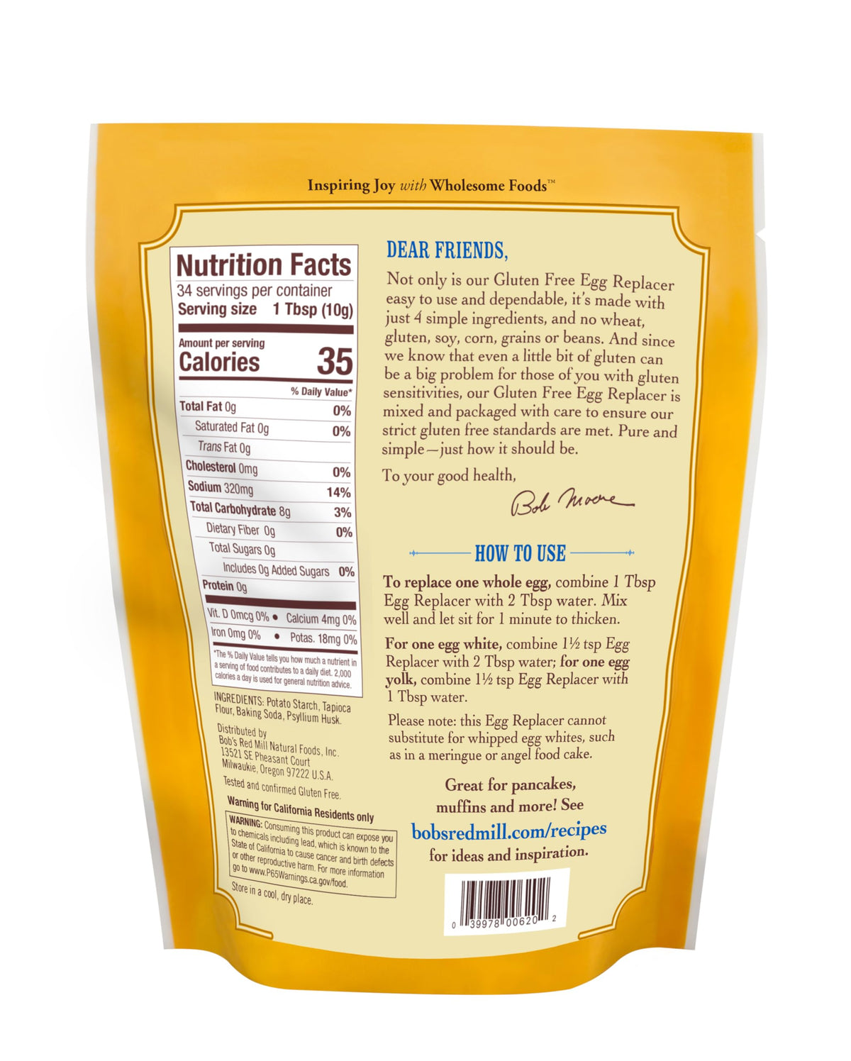 Bobs Red Mill GF Egg Replacer, 12 Ounce Bag (Pack of 5), Equals 34 Eggs/Bag, Gluten Free, Non-GMO, Vegan, Paleo Friendly