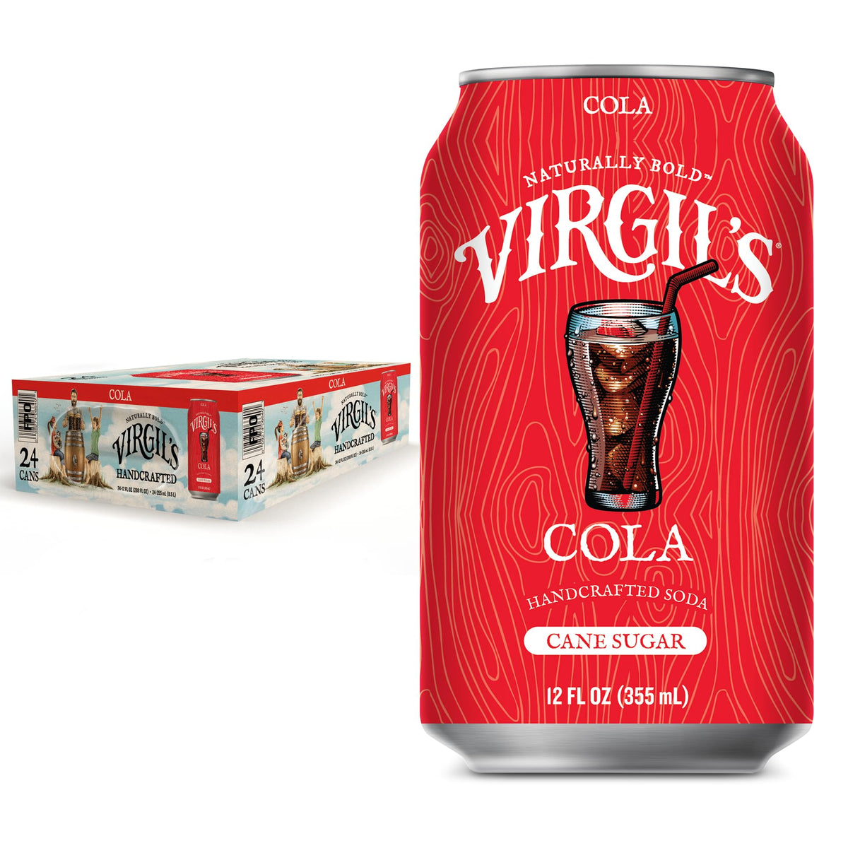VirgilS Handcrafted Cola - Bold Flavor  Energy Blend Free - 12Oz Cans  24 Pack