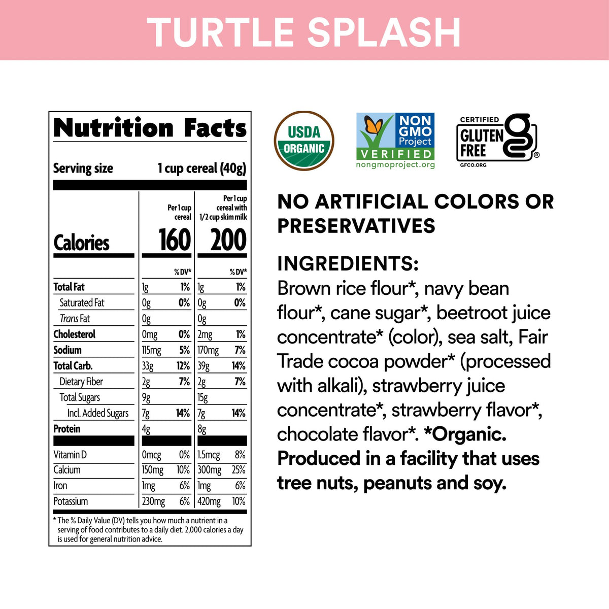 EnviroKidz Organic Turtle Splash Cereal, 10 oz (Pack of 1), Strawberry & Chocolate, Gluten Free, Non-GMO, Fair Trade, by Nature