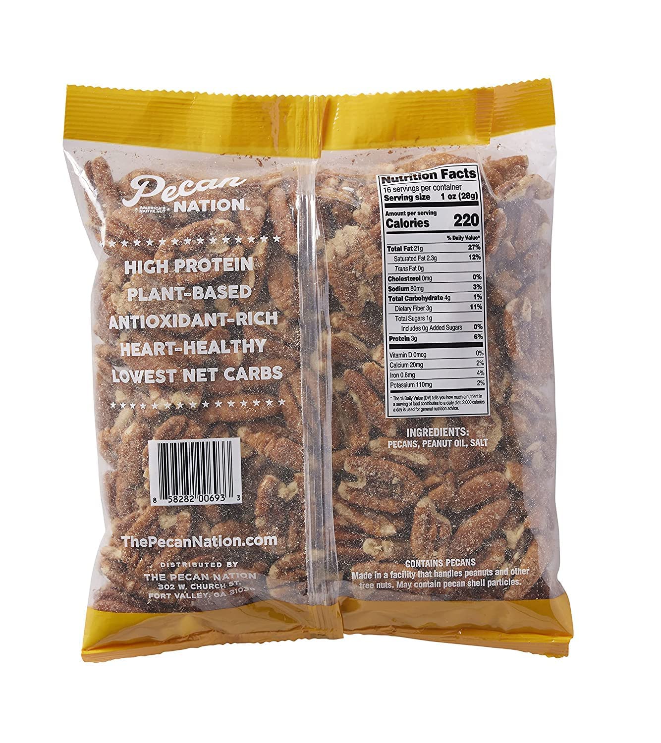 Pecan Nation Roasted & Salted Pecan Halves 16 oz., Natural, No preservatives, Antioxidant-Rich, Low Carb, Dry Roasted, Healthy S