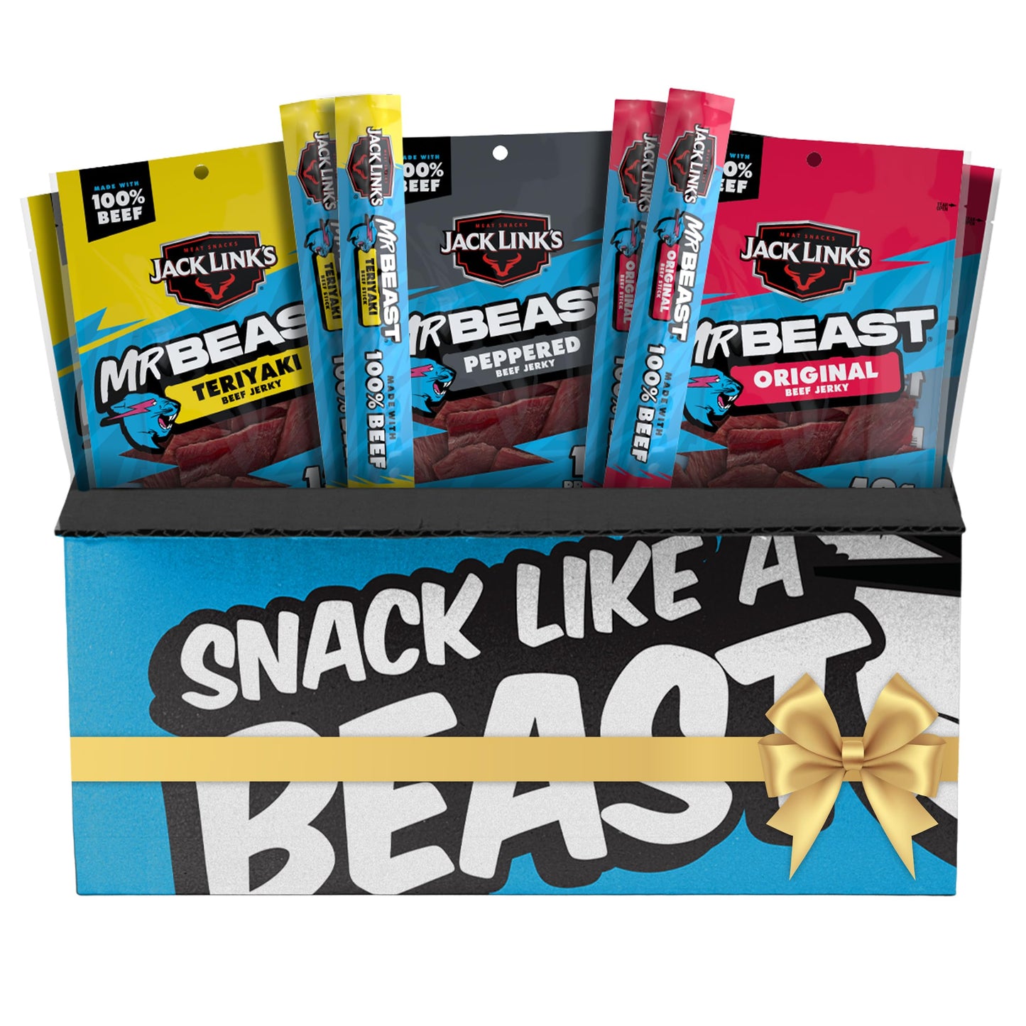 Jack Links x MrBeast Beast Beef Jerky Variety Box  1.25oz Jerky Bags  0.92oz Beast Sticks  Made with 100% Real Beef  Pantry-Ready  Kids Snacks