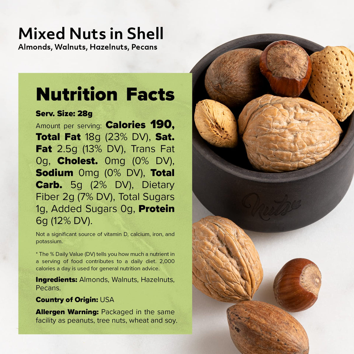 Nuts U.S. – Mixed Nuts In Shell (Almonds, Walnuts, Hazelnuts, Pecans) | No Added Colors And No Artificial Flavors | Fresh Buttery Taste And Raw |Packed In Resealable Bags!!! (1 Lb)