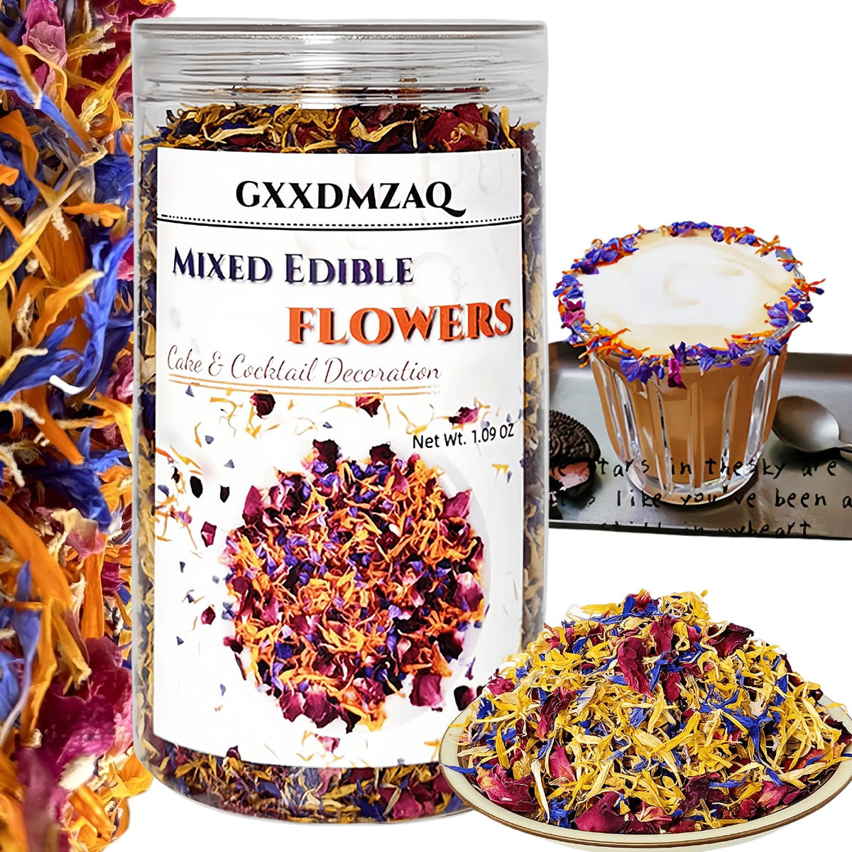 Top-Grade Gourmet Edible Flower Trio - 100% Natural Dried Rose  Cornflower & Calendula Petals Mix | Culinary Grade For Mixed Flavors  Baking  Desserts & Cake Decor | Gluten-Free | 1.05Oz/30G Jar