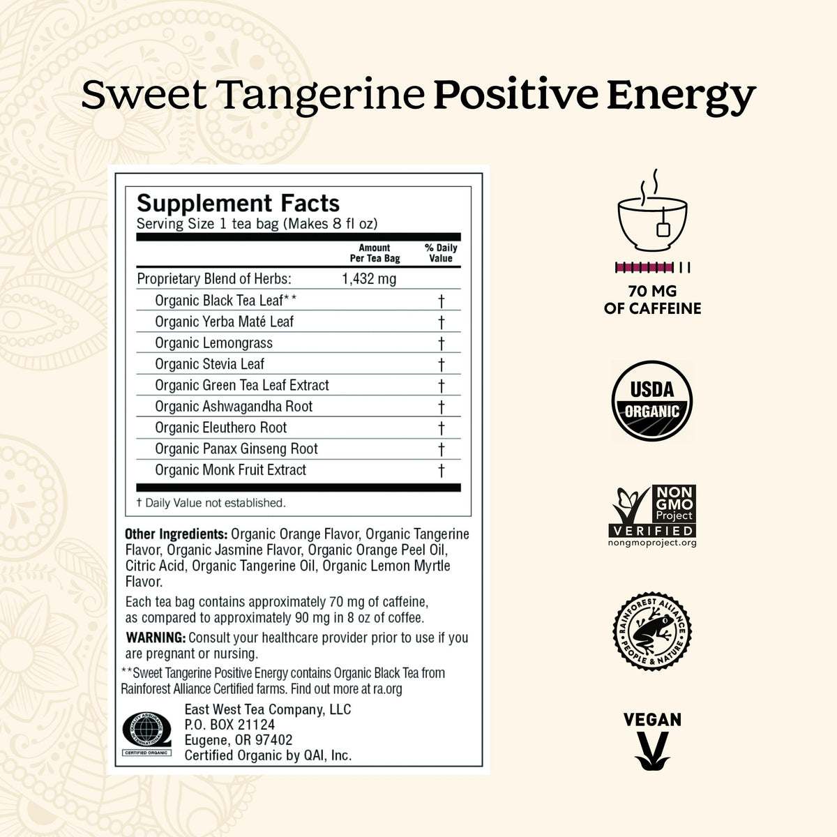 Yogi Sweet Tangerine Positive Energy Tea - 16 Tea Bags Per Pack (6 Packs) - Organic Tangerine Energy Tea - Includes Black Tea Le