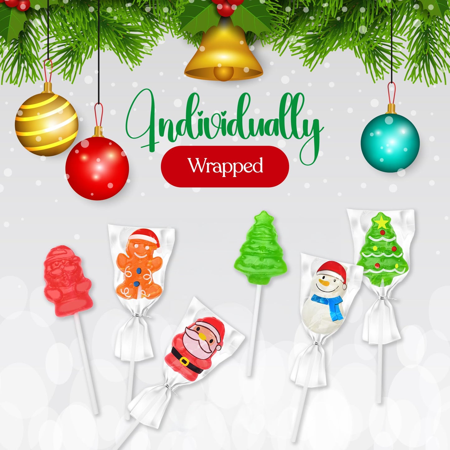 40 Pack Christmas Lollipops - Individually Wrapped Holiday Themed Lollipops - Santa, Tree Snowman, Gingerbread, Designs & Delicious Flavor -Bulk Christmas Candy Use For Stocking Stuffers, Party Favor, Classroom & Office  , Candy Jar Fillers
