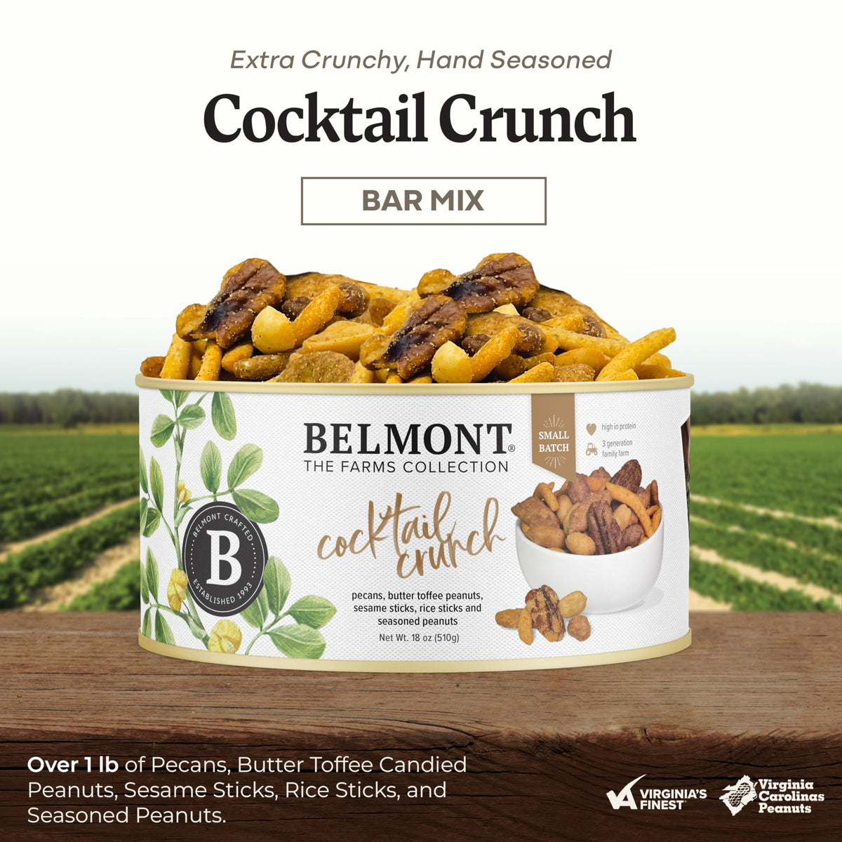 Belmont Peanuts Cocktail Crunch Mix – Pecans, Sesame & Rice Sticks – 18 oz Pack