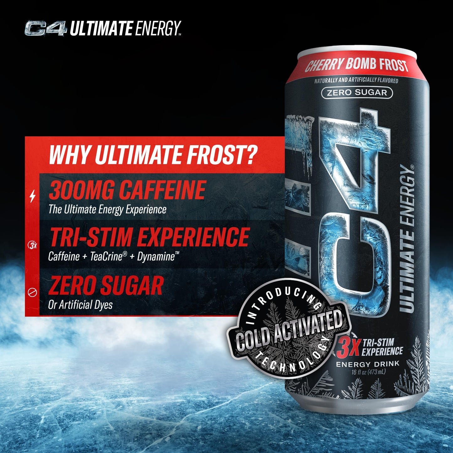 Cellucor C4 Ultimate Pre Workout Energy Drink, 300mg Caffeine, Sugar Free, Cherry   Frost, 16oz (Pack of 12)