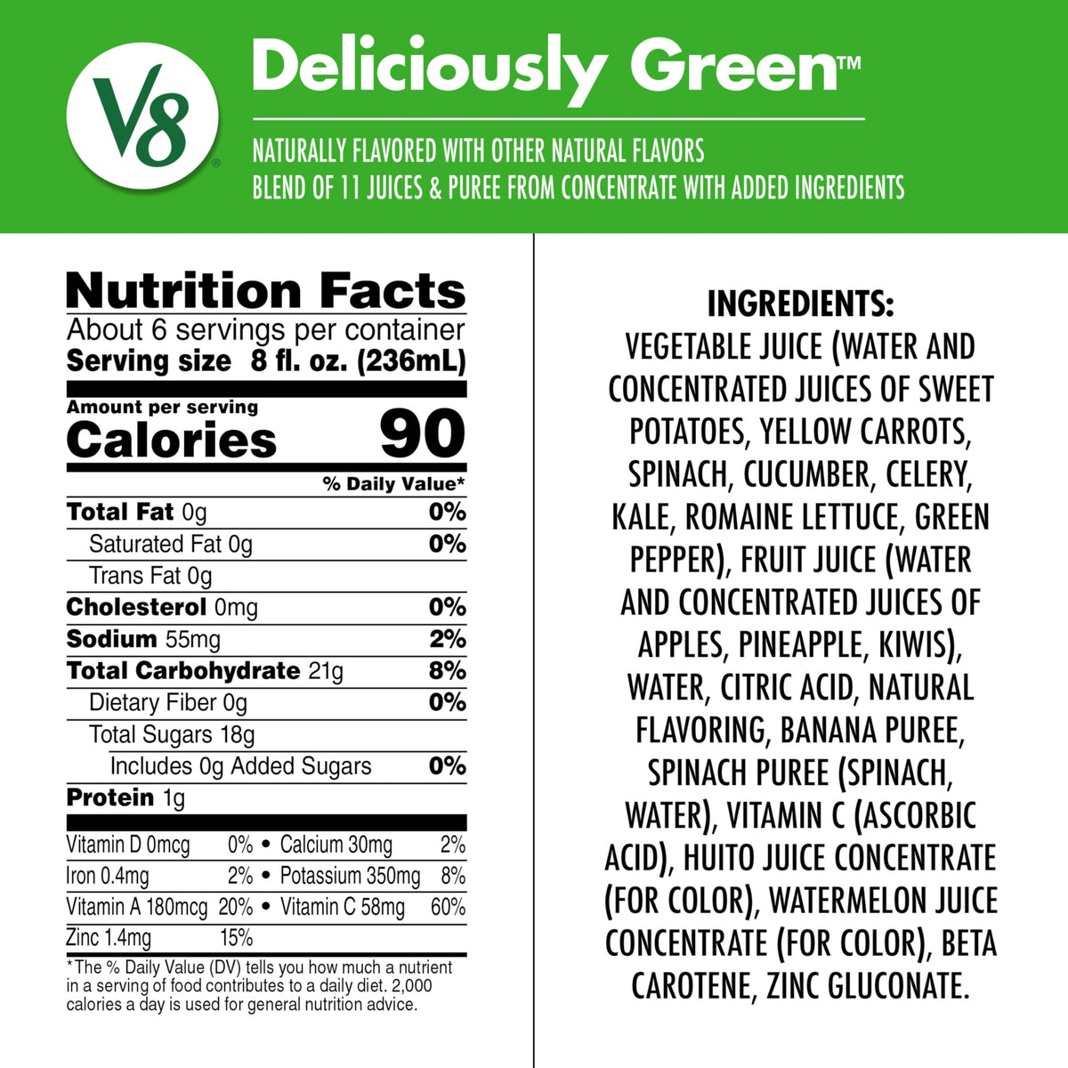 V8 Deliciously Green 100% Fruit and Vegetable Juice, 46 fl oz Bottle
