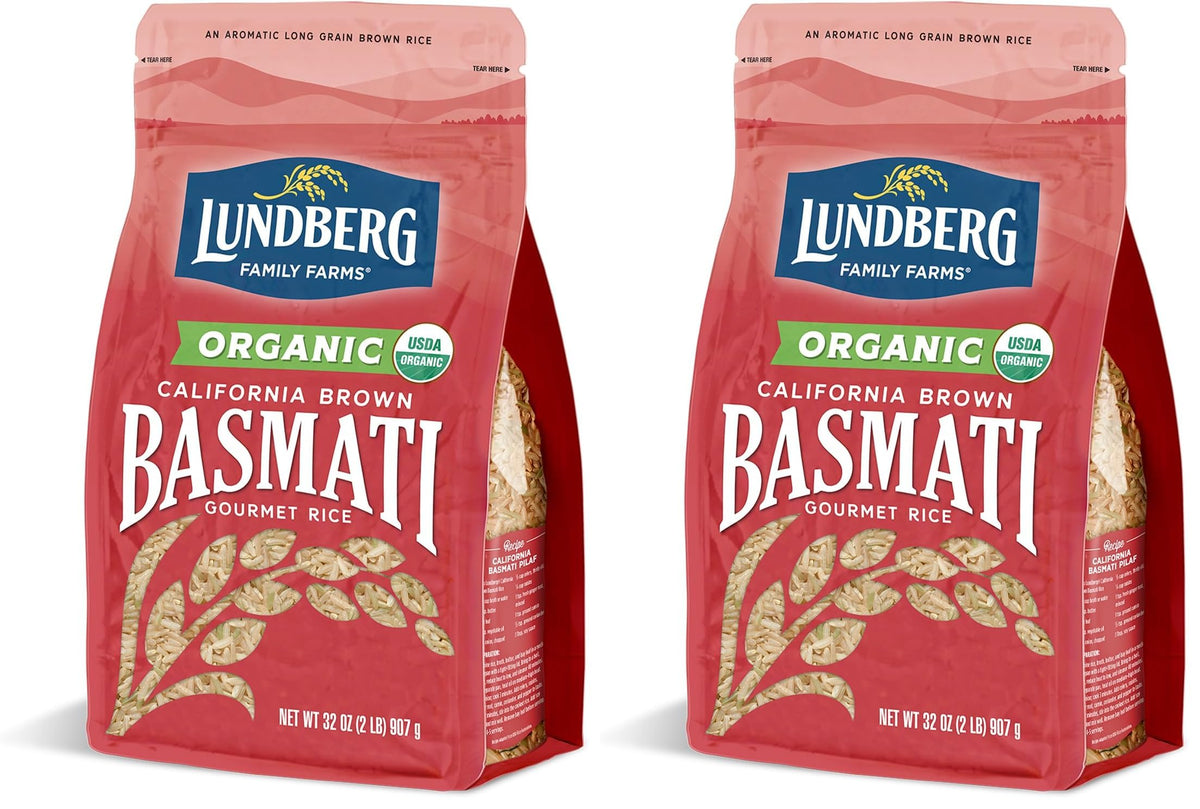 Lundberg Organic Basmati, Long-Grain Brown Rice - Non-Sticky, Fluffy & Aromatic, 32 Oz (Pack of 2)