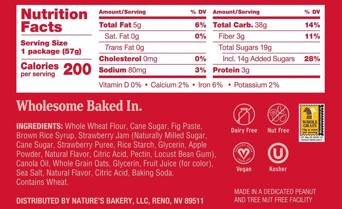 Natures Bakery Bar Fig Wow Strawberry, 2 Oz
