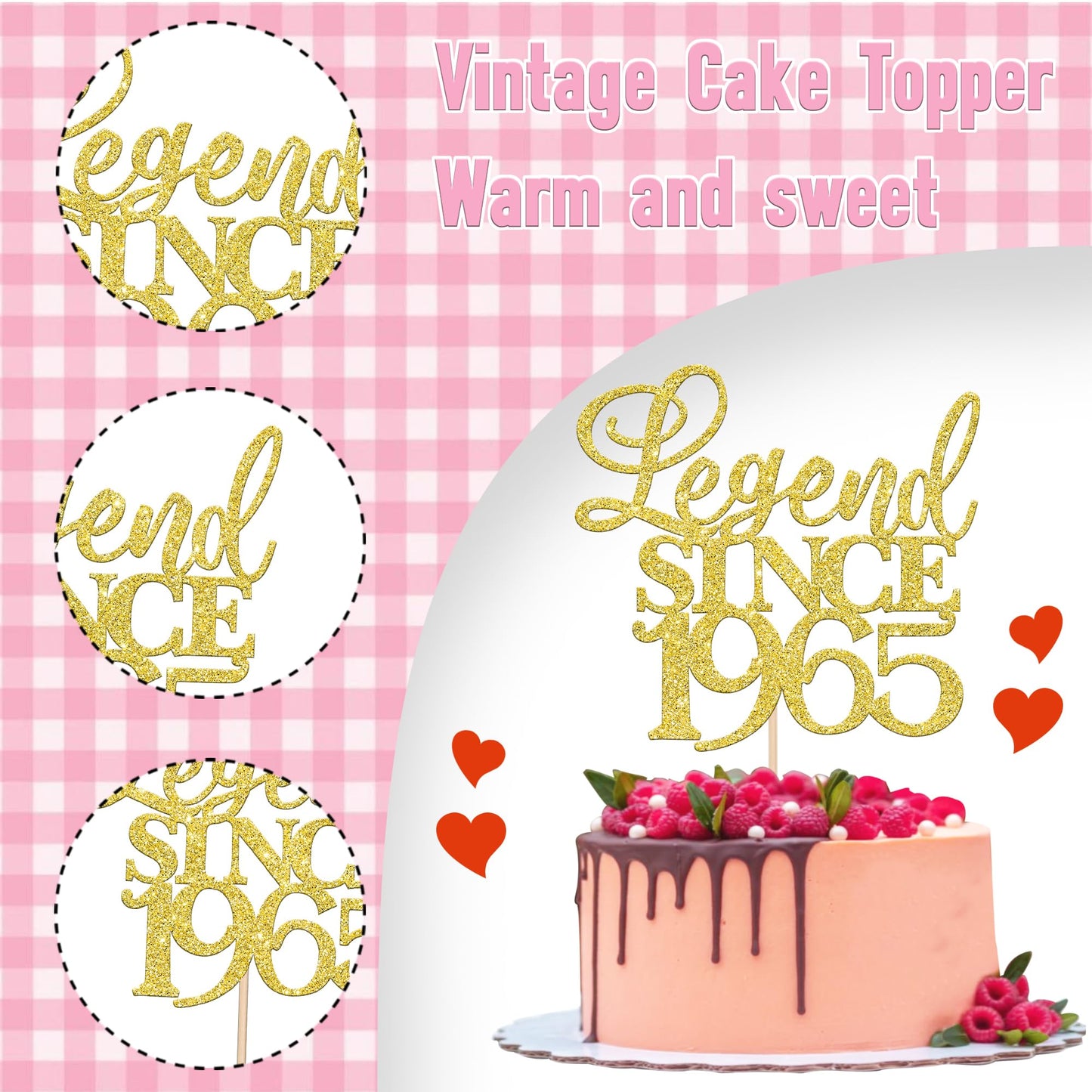 Rssta i Cake Topper - Legend Since 1963, Gold Glitter, for 60th Birthday and Anniversary Parties, Model XM310-gold 1963