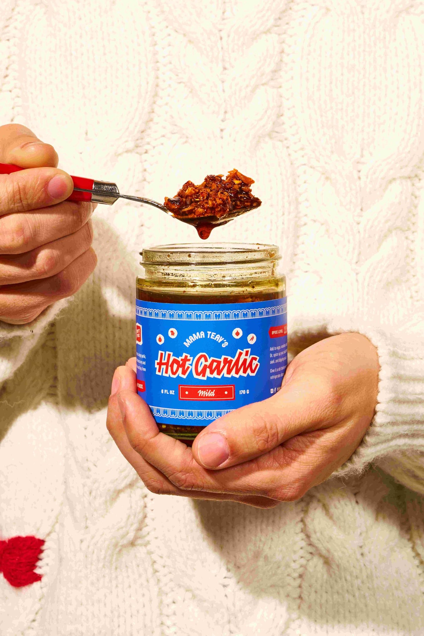 Mama Teav's Hot Garlic Chili Crisp - Mild Spice Umami Crunchy Chili Oil Condiment - All Natural Vegan Healthy - Cold-Pressed Gra