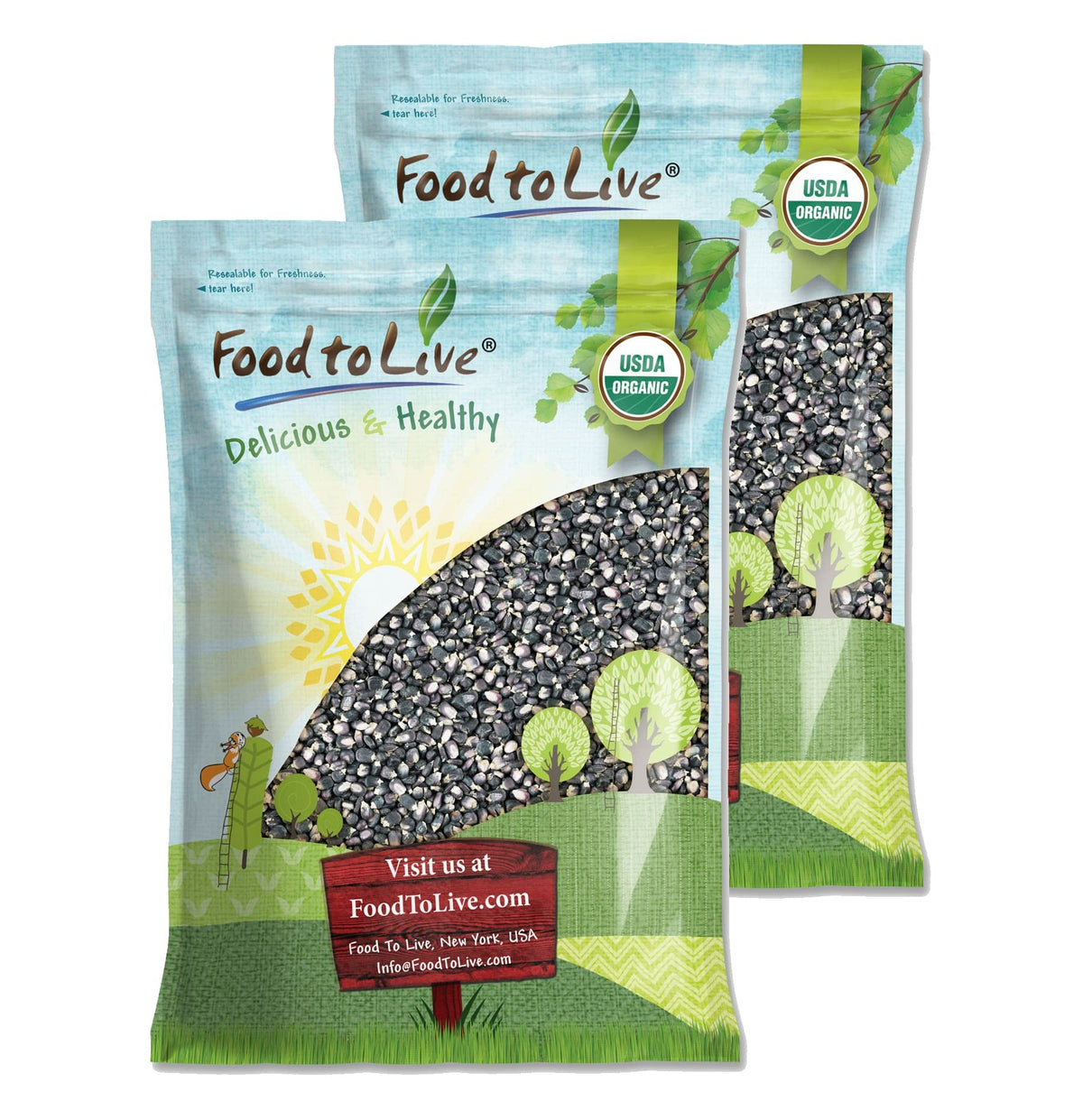 Organic Blue Corn Kernels, 20 Pounds - Non-GMO, Whole Dried Kernels, Vegan, Bulk. Cereal Grain. Good Source of Vitamin B6, Phosp