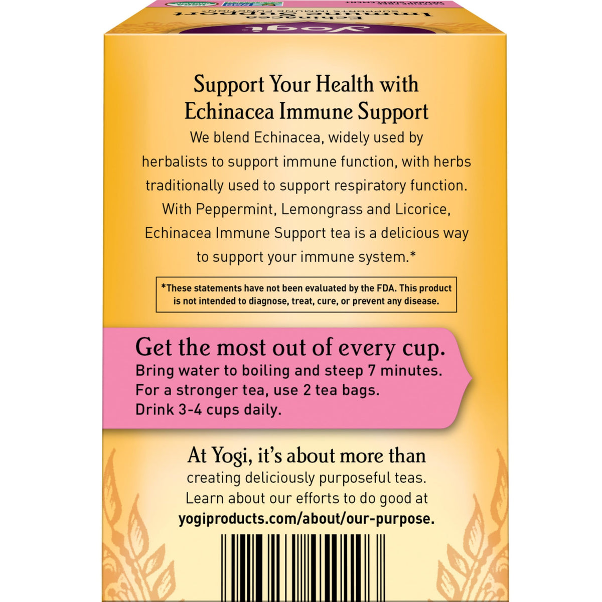 Yogi Tea Echinacea Immune Support Tea - 16 Tea Bags Per Pack (4 Packs) - Organic Immunity Support Tea - Includes Peppermint Leaf