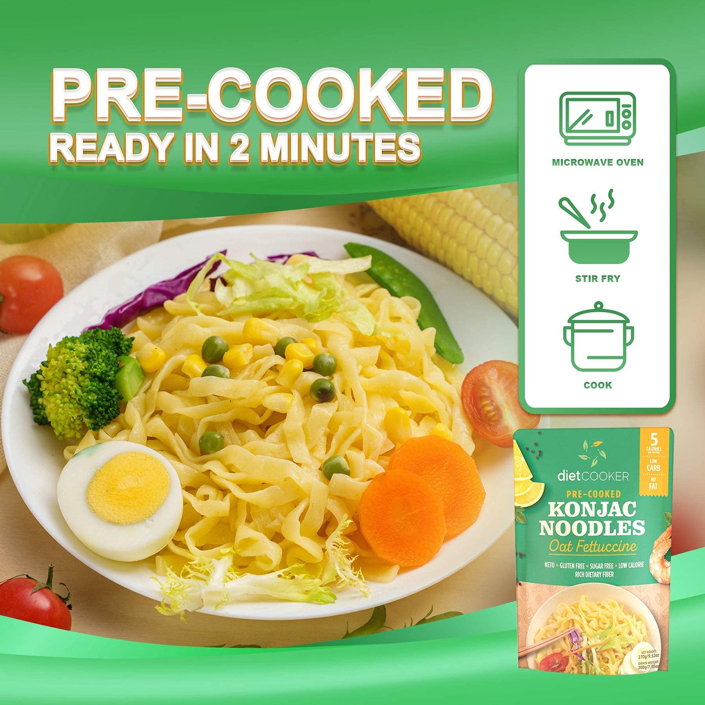 DIET COOKER Shirataki Noodles, Keto & Vegan Friendly, Zero Net Carbs, 9.52 oz (Pack of 10)