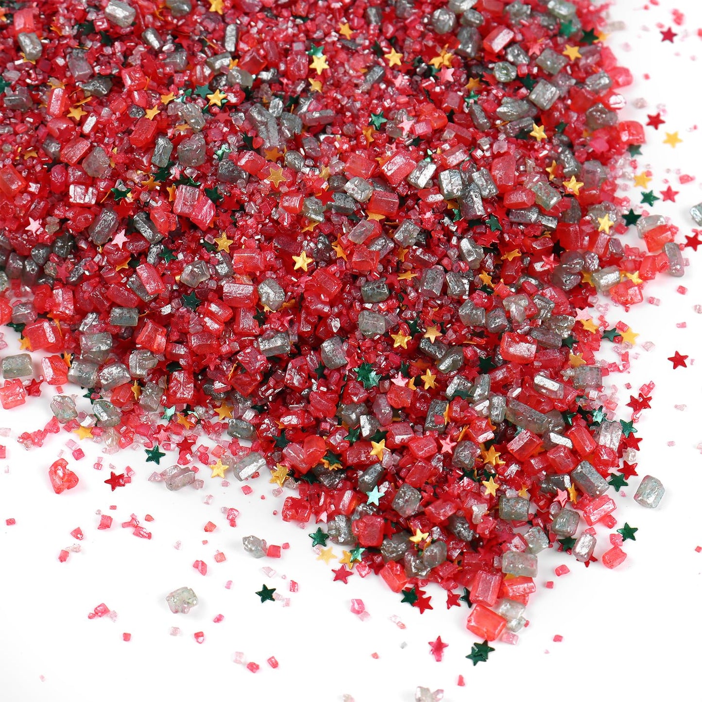 Cobakey Red Sanding Sugar Edible Glitter Stars Mix, 3.5oz for Cake Decorating, Christmas Cookie Toppers