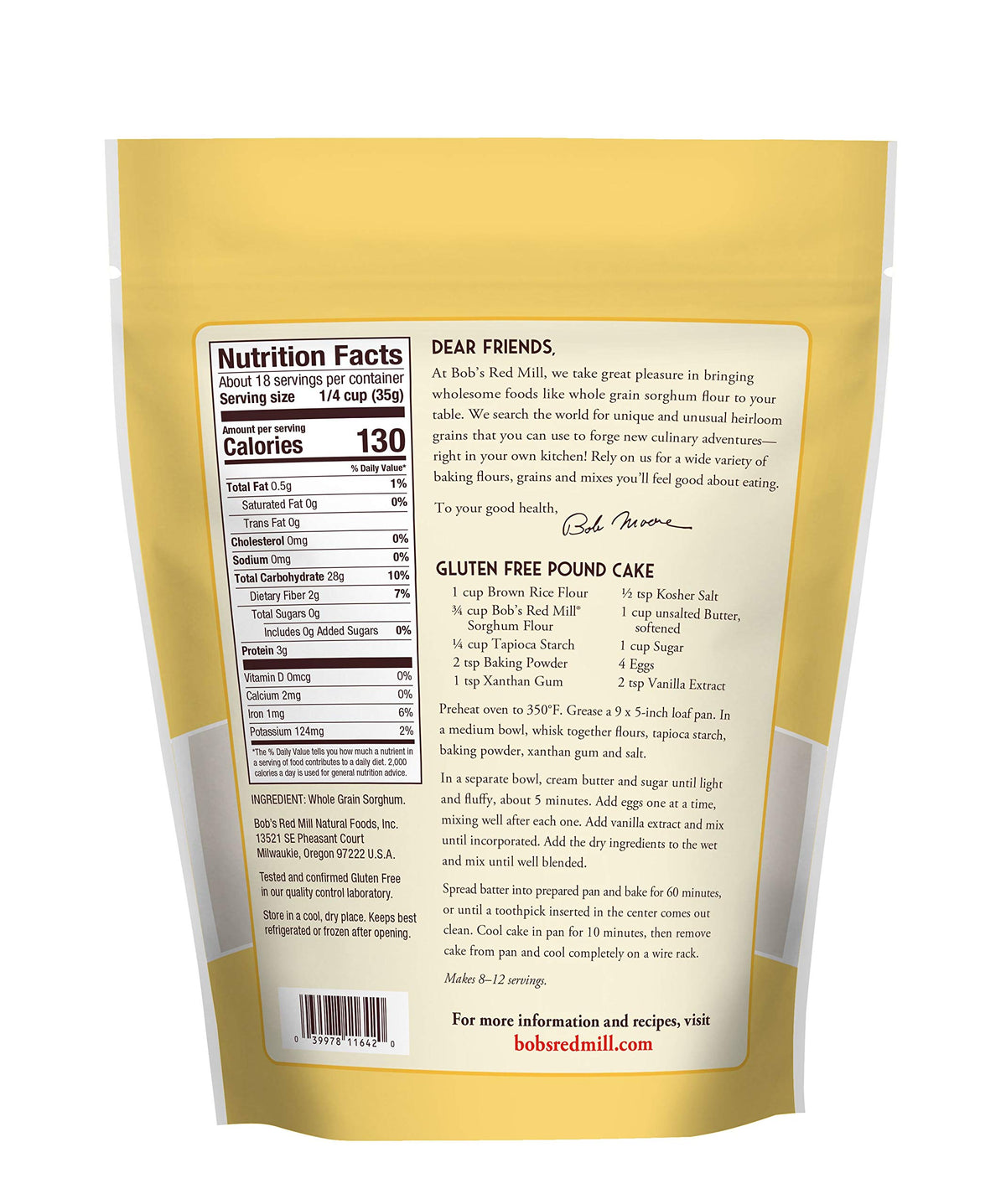 Bobs Red Mill Sorghum Flour, 22oz (Pack of 1) - Whole Grain, Vegan, Kosher