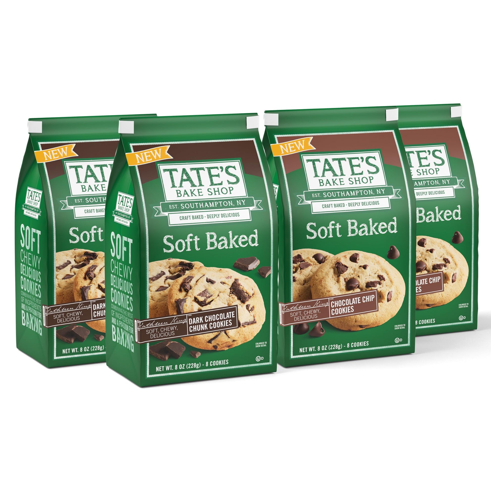 Tates Bake Shop Soft Baked Cookies Variety Pack - Dark Chocolate Chunk & Chocolate Chip, 4-8 oz Bags, 10 x 15 x 8 inches