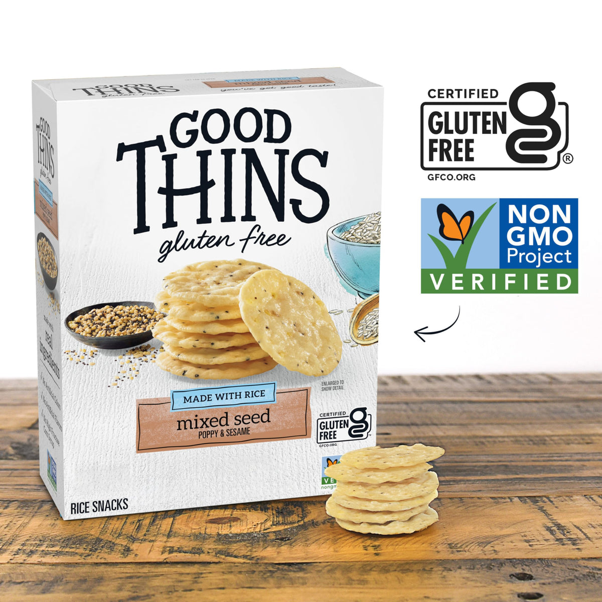 Good Thins Mixed Seed Rice Snacks Gluten Free Crackers, Bulk Snack Crackers, 6-3.5 Oz Boxes