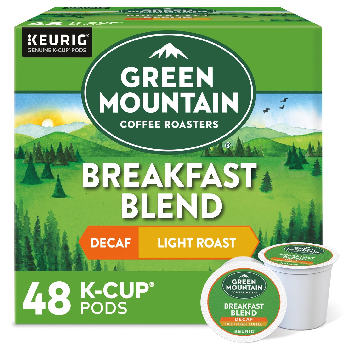 Green Mountain Coffee Roasters Decaf Breakfast Blend K-Cup Portion Pack, 48 Count, Compatible with Keurig Brewers