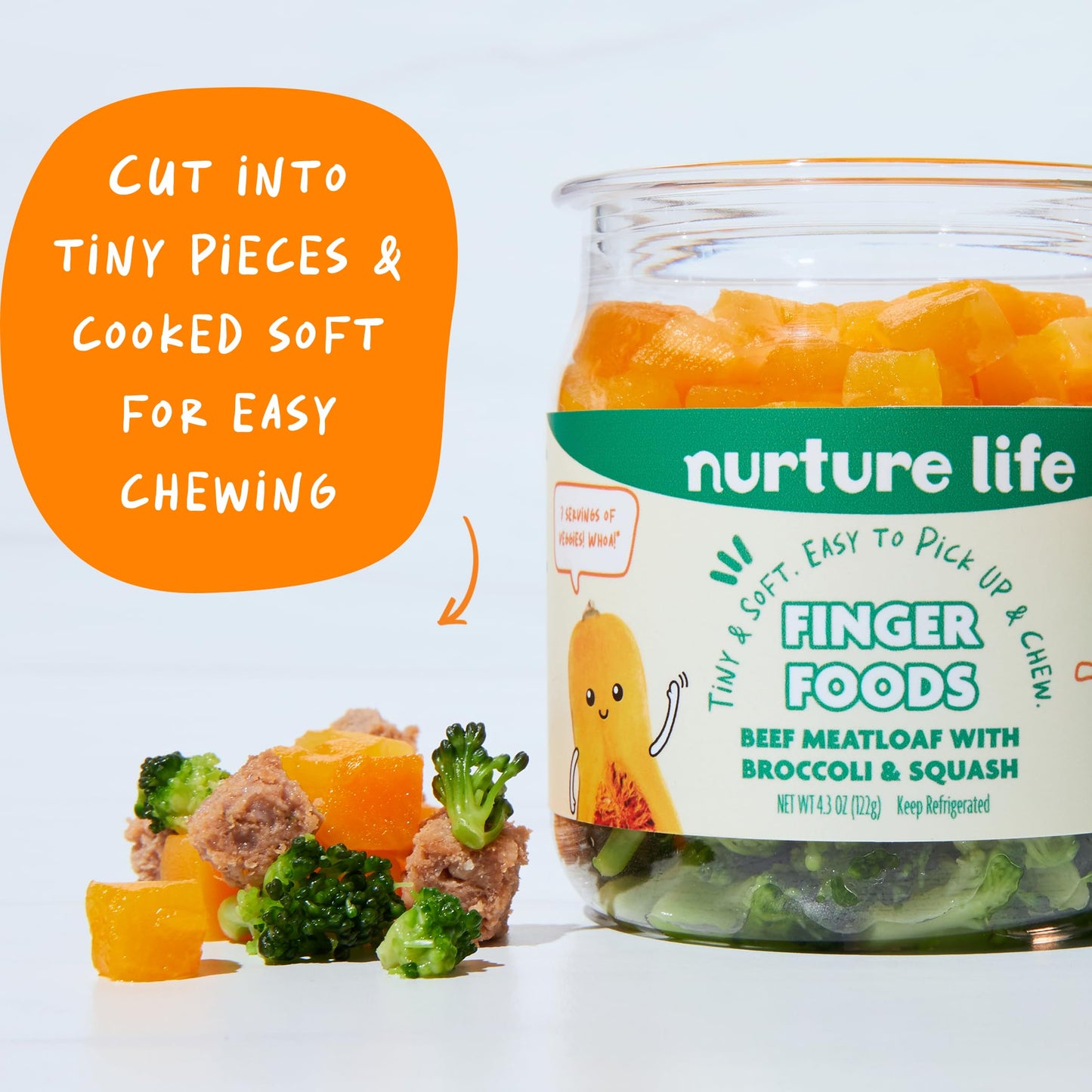 Nurture Life Finger Foods, Beef Meatloaf With Broccoli & Squash, Freshly Made Baby & Toddler Meals, Stage 3 Finger Foods For Sel