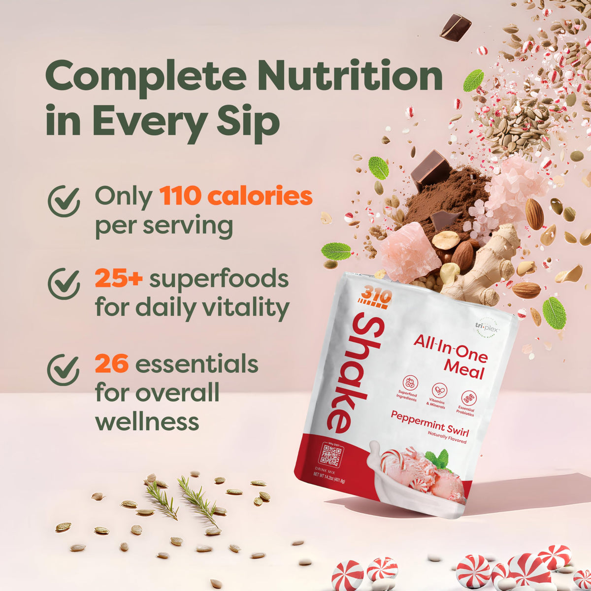 310 Nutrition All-in-One Meal Replacement Shake - Plant-Based Protein Powder with Triplex Proteins, Probiotics, Digestive Enzyme