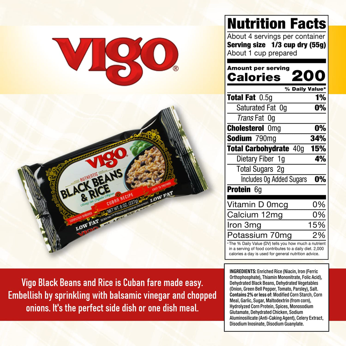 Vigo Authentic Black Beans & Rice, Low Fat, 8oz (Black Beans & Rice, Pack of 1)