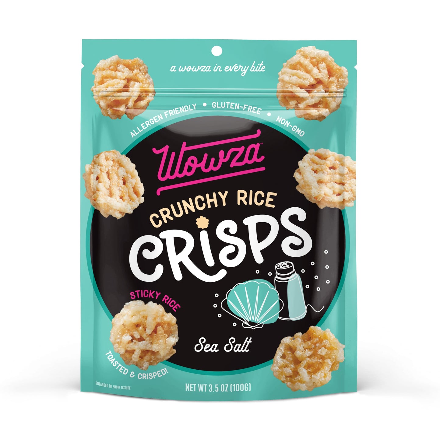 Wowza Sea Salt Rice Crisps, Healthy Sticky Rice Crunchy Rice Crisps, 3.5 oz bag (8 pack)