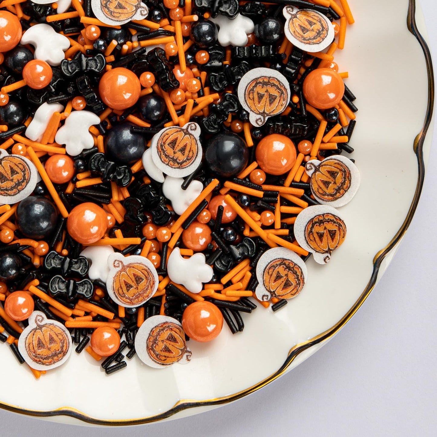 Twisweet Halloween Sprinkles, Pumpkin Sprinkles for Cake Decorating, Edible Candy Ghost Bat Sugar Sprinkle Mix, Black and Orange
