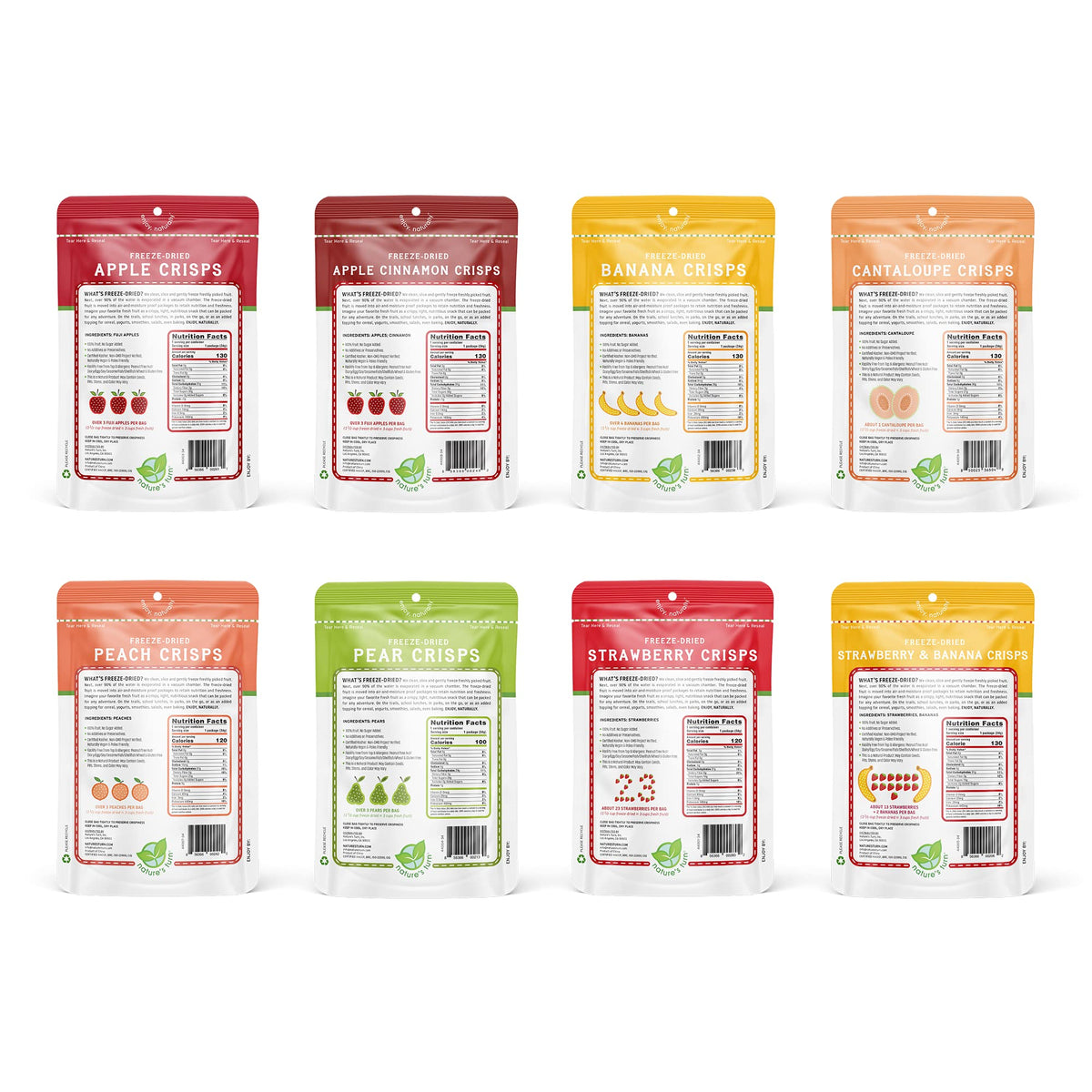 Natures Turn Freeze-Dried Fruit Snacks, Sampler Variety, Pack Of 8 (1.2 Oz Each)