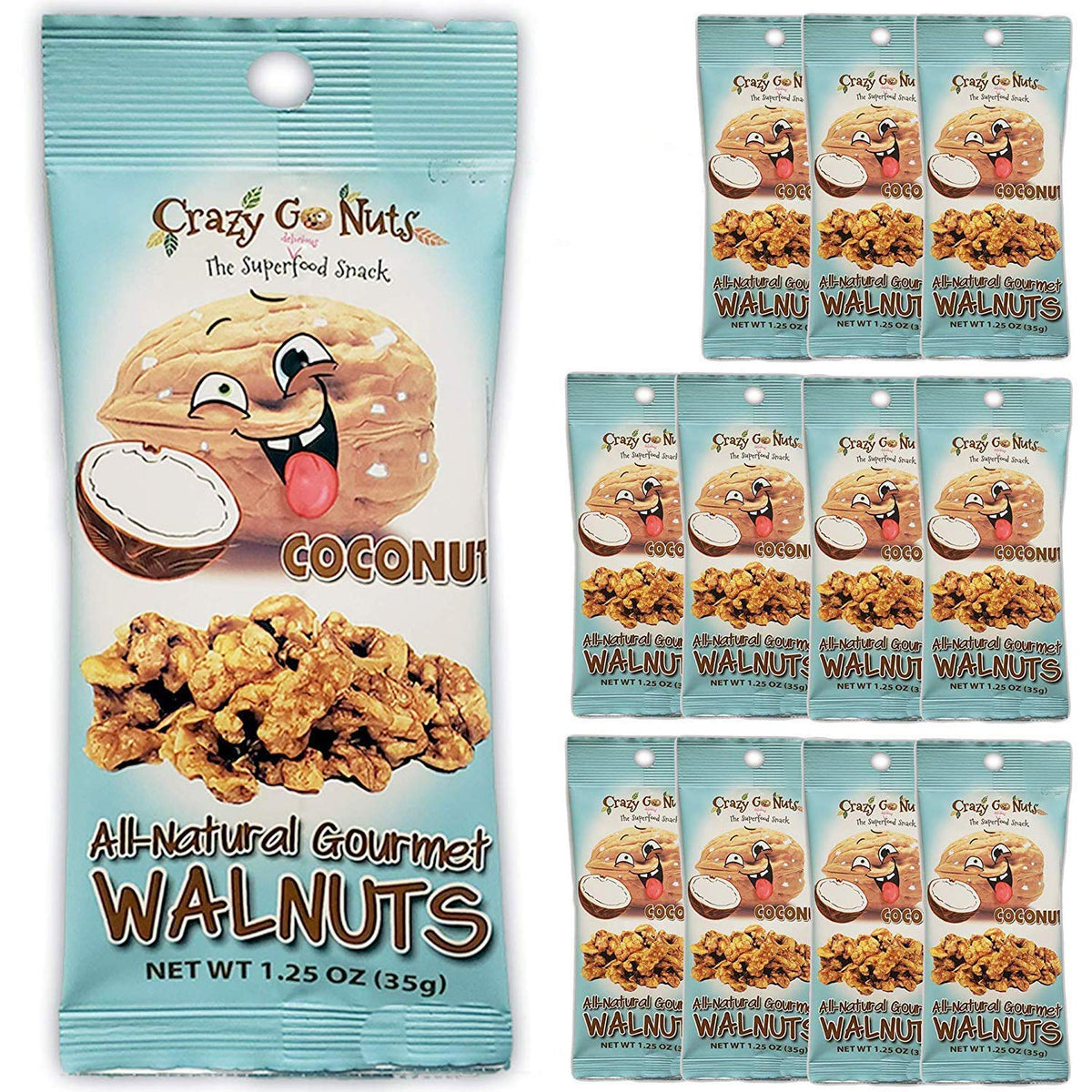 Crazy Go Nuts Walnuts - Coconut, 1.25 oz (12-Pack) - Healthy Snacks, Vegan, Gluten Free, Superfood - Natural, Non-GMO, ALA, Omeg