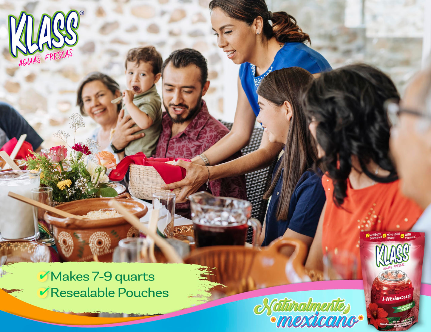 Drink Mix Hibiscus | Klass Aguas Frescas | Flavors From Natural Sources, No Artificial Flavors, With Vitamin C (Makes 7 to 9 Qua