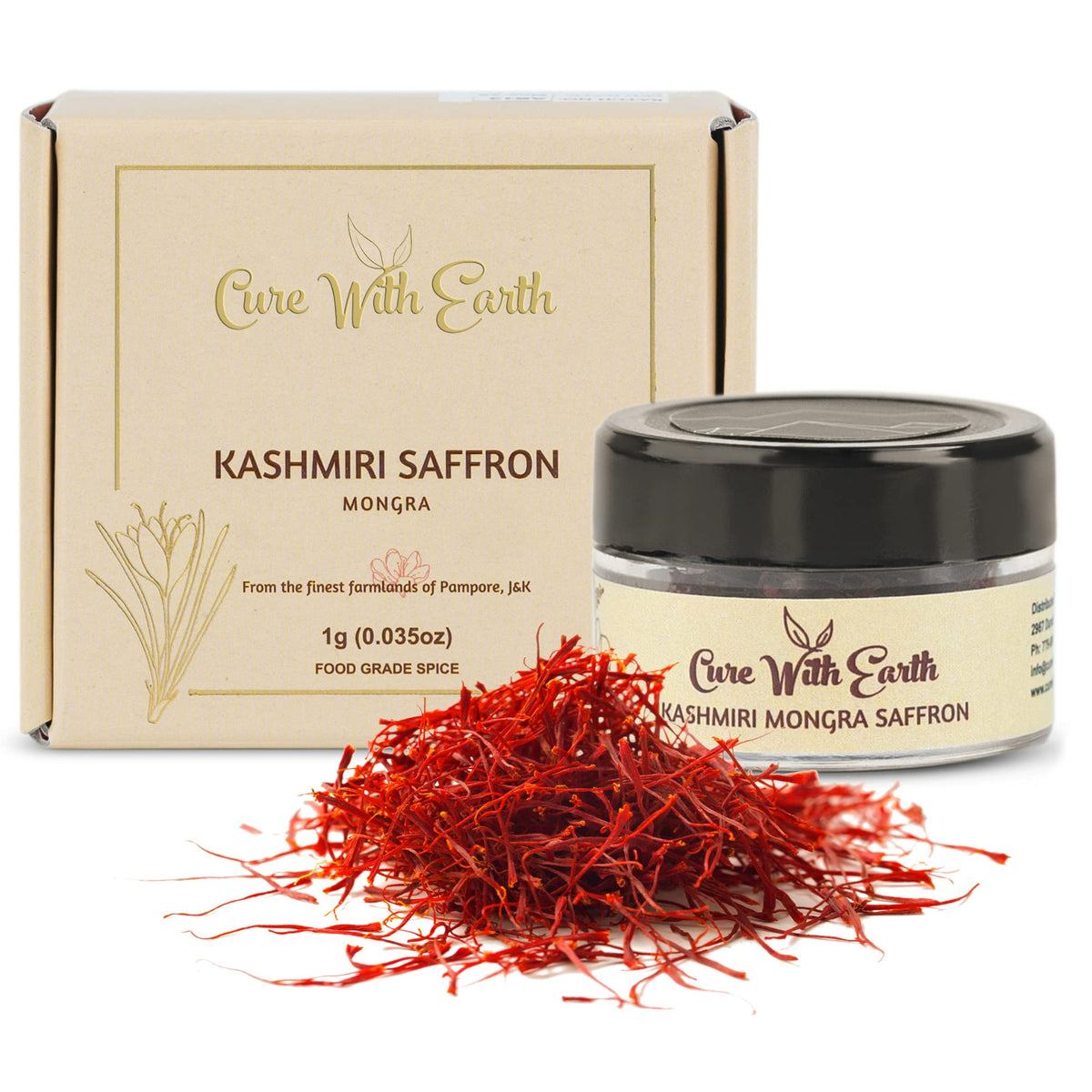 Cure With Earth Kashmir Saffron Threads, Grade A, 1g (0.035 Ounce) from Pampore, J&K, India