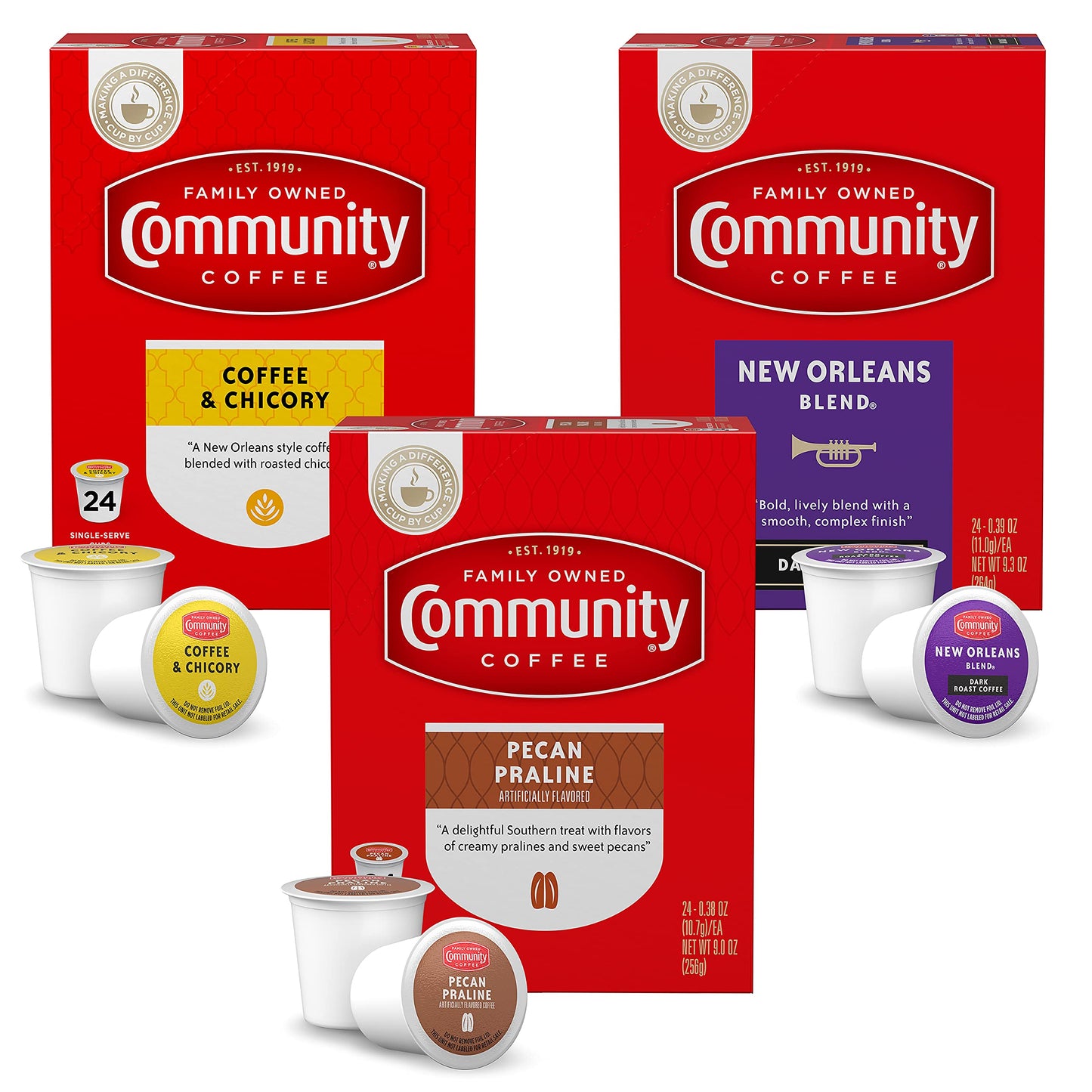 Community Coffee Flavors Of New Orleans Variety Pack 72 Count Coffee Pods  Medium To Dark Roast  Compatible With Keurig 2.0 K-Cup Beverage Makers  24 Count (Pack Of 3)