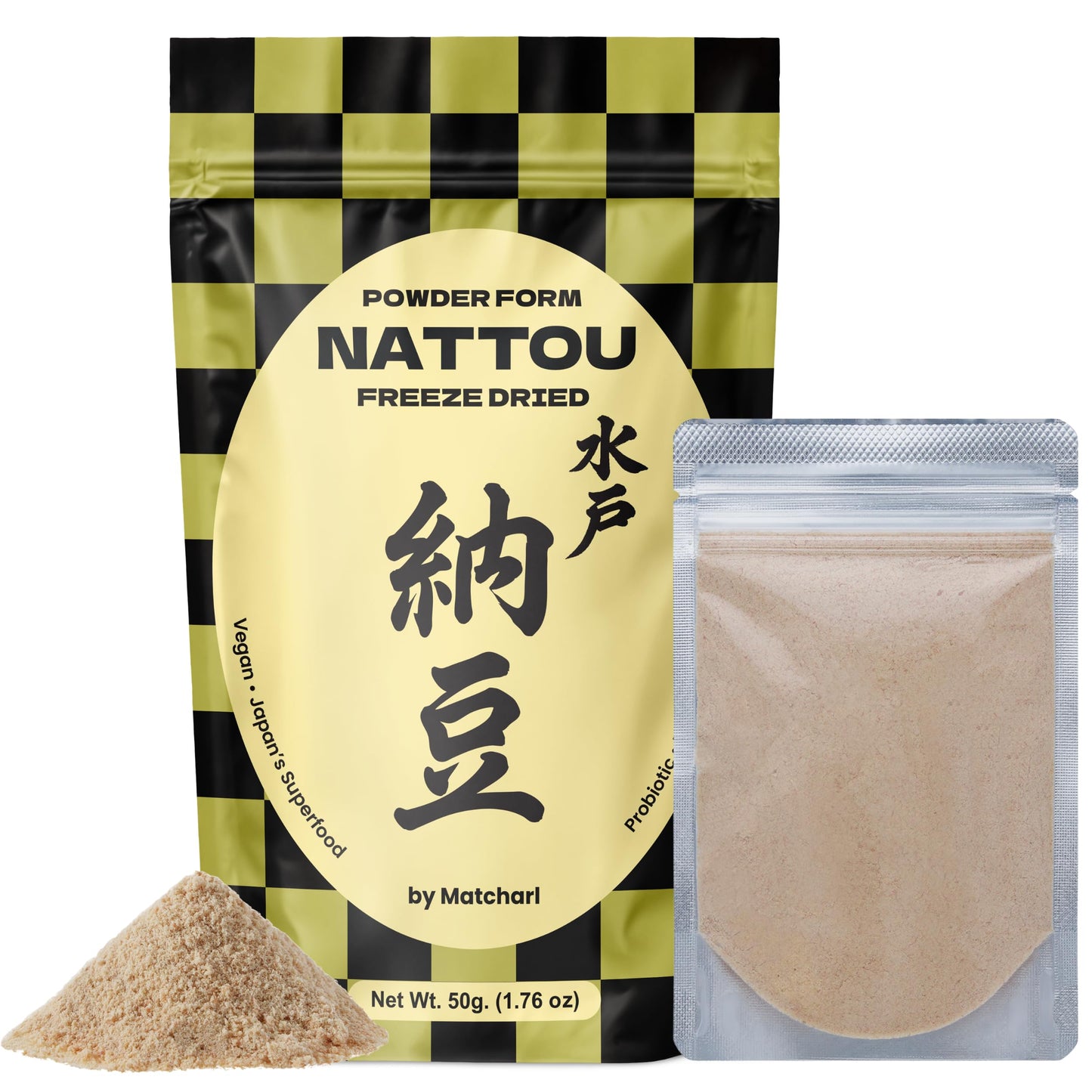 Matcharl Japanese Natto Powder, Freeze-Dried 50g (1.76oz) Nattokinase & Vitamin K2 | Fermented Soybean Superfood Supports Gut He