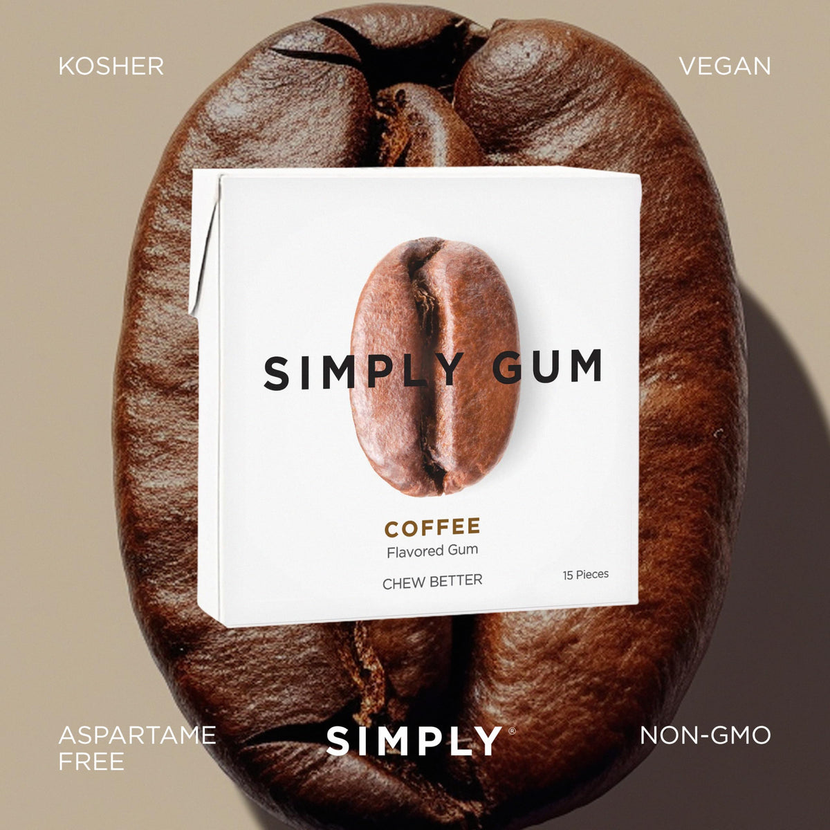Simply Gum | Coffee | Plant- Based Chewing Gum | Pack Of 12 | Synthetic Plastic Free + Aspartame Free + Non Gmo